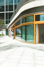 Modern building with glass facade and wooden accents