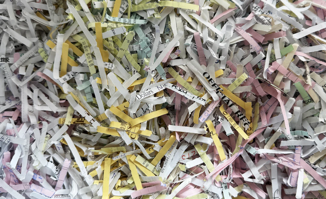 Shredded paper strips used as decorative box filler