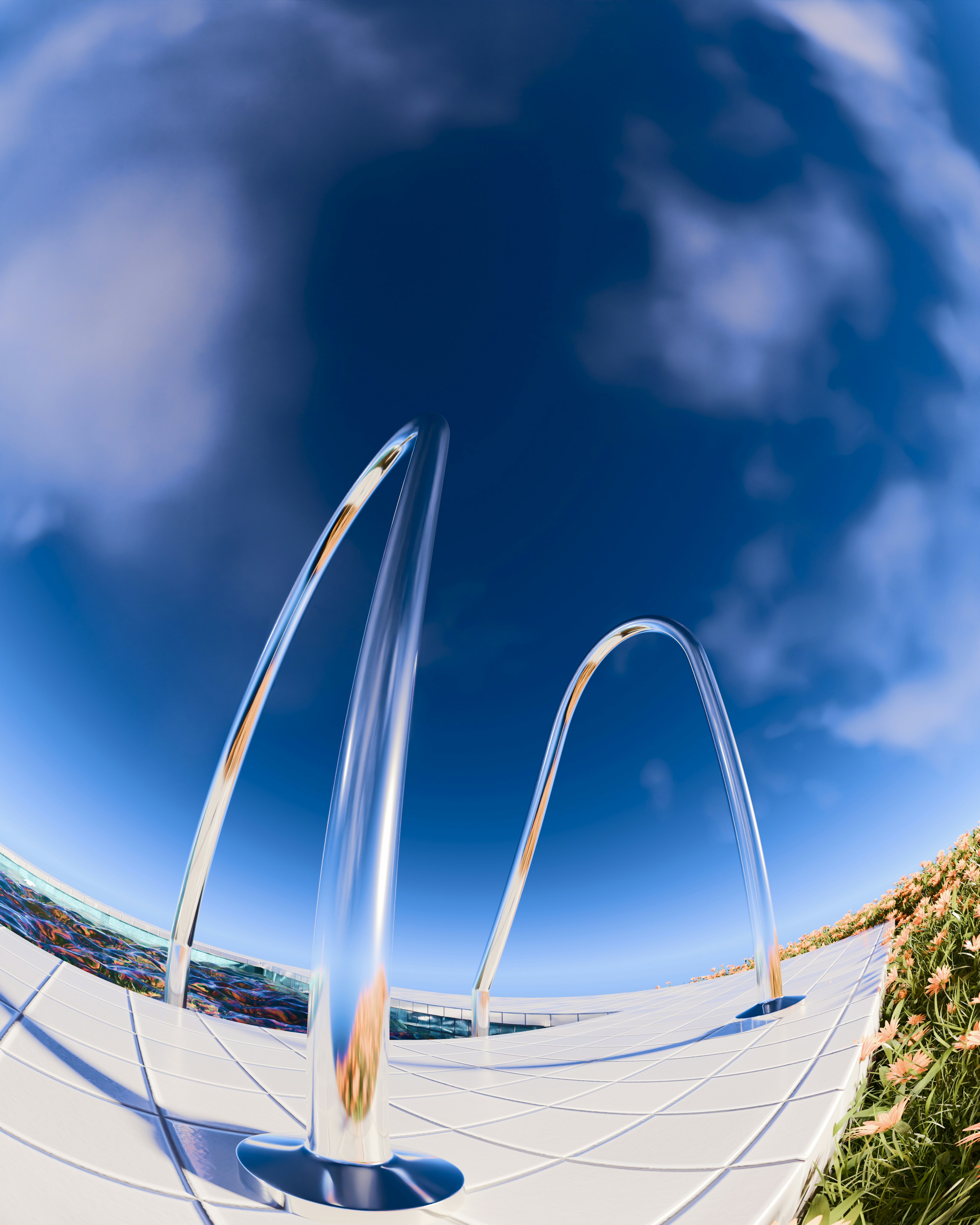 Moderne Skulptur vor einem strahlend blauen Himmel