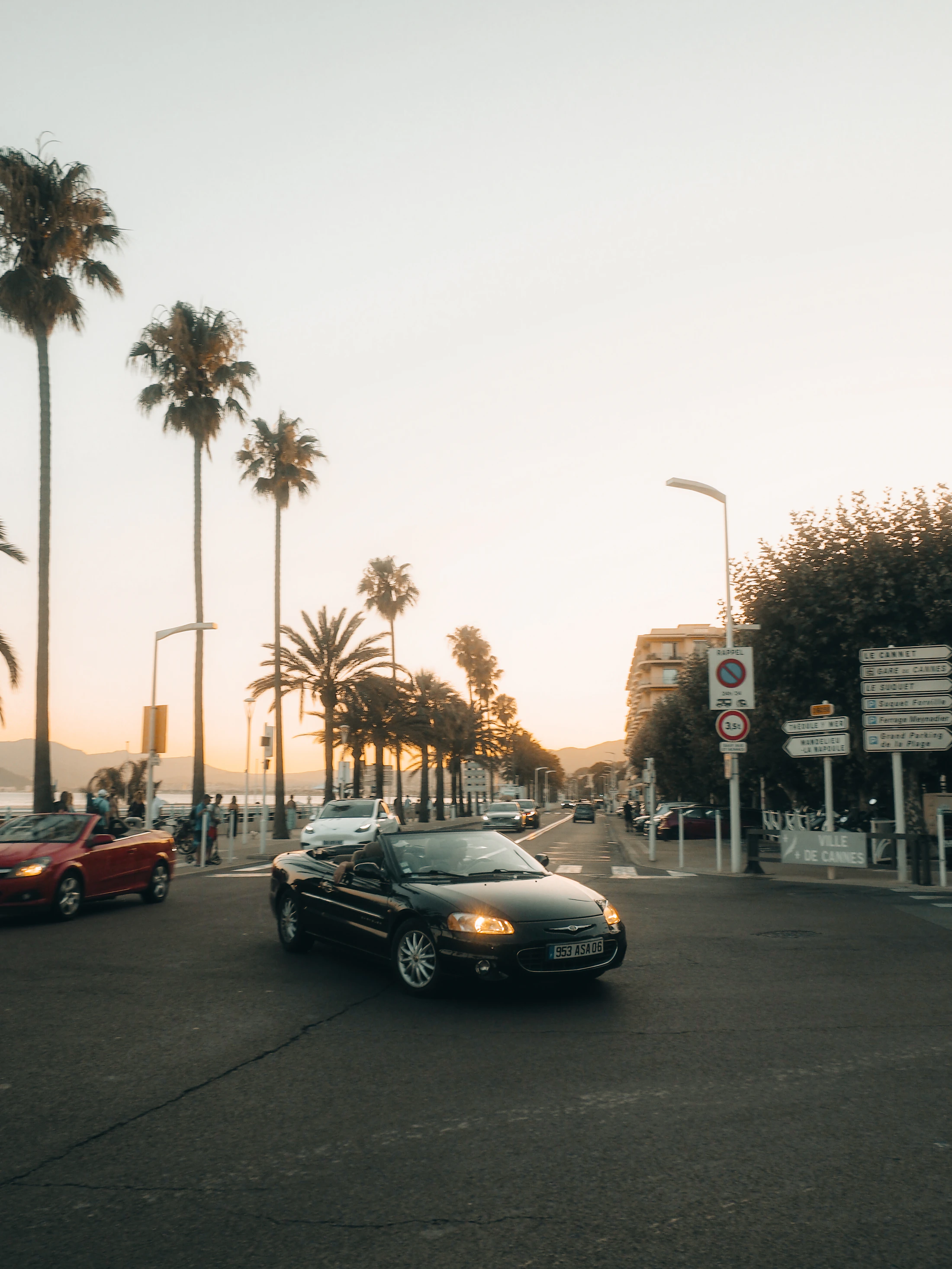 Cannes promenade at sunset