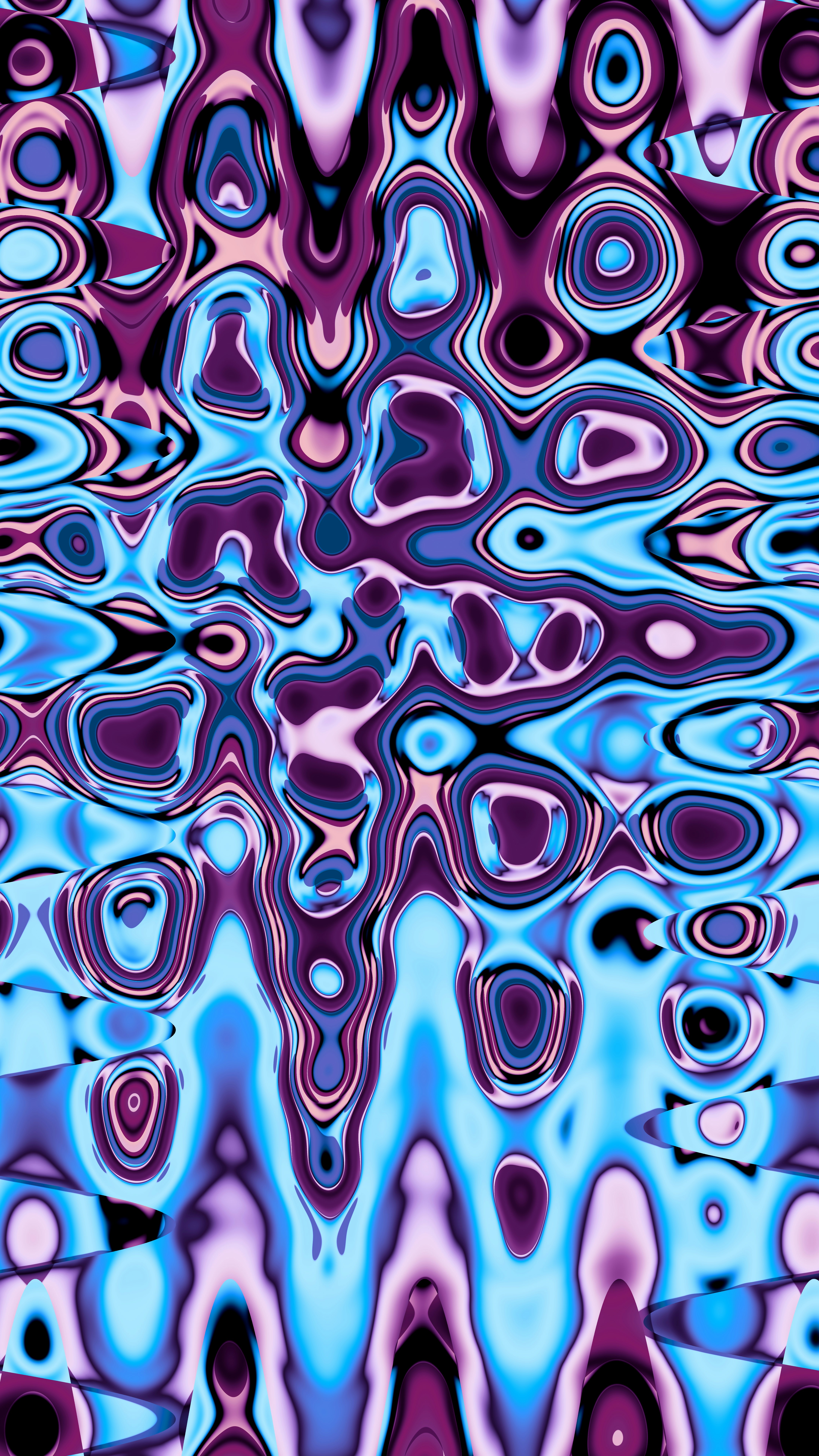 Padrão líquido abstrato vibrante em tons de azul, roxo e rosa.