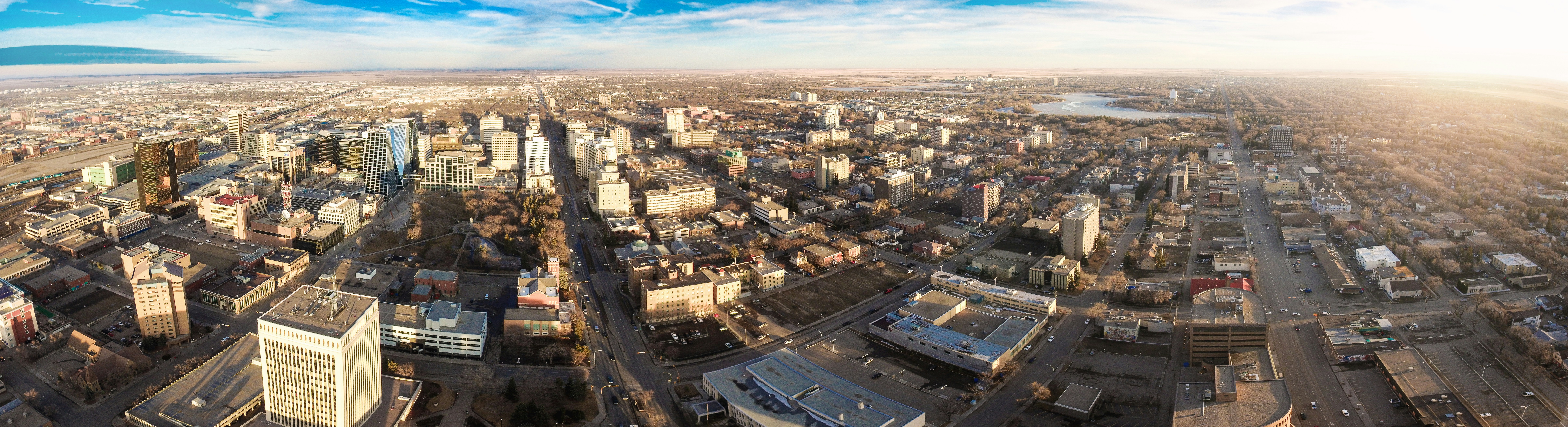 Panoramic aerial view of a sprawling urban city.