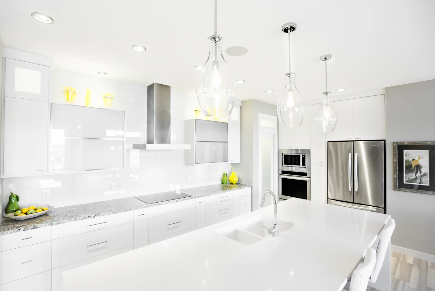 Bright modern kitchen with integrated cooking appliances