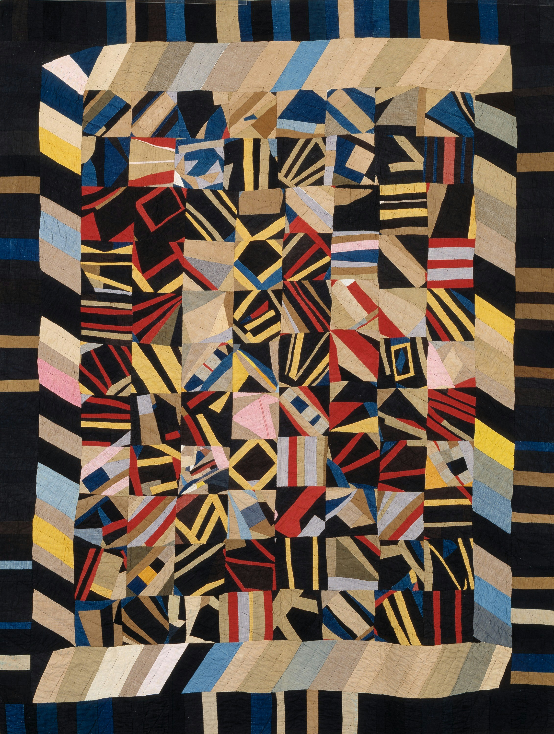 Abstract textile art with colorful geometric patterns