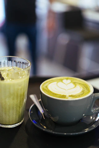 Matcha drinks with latte art