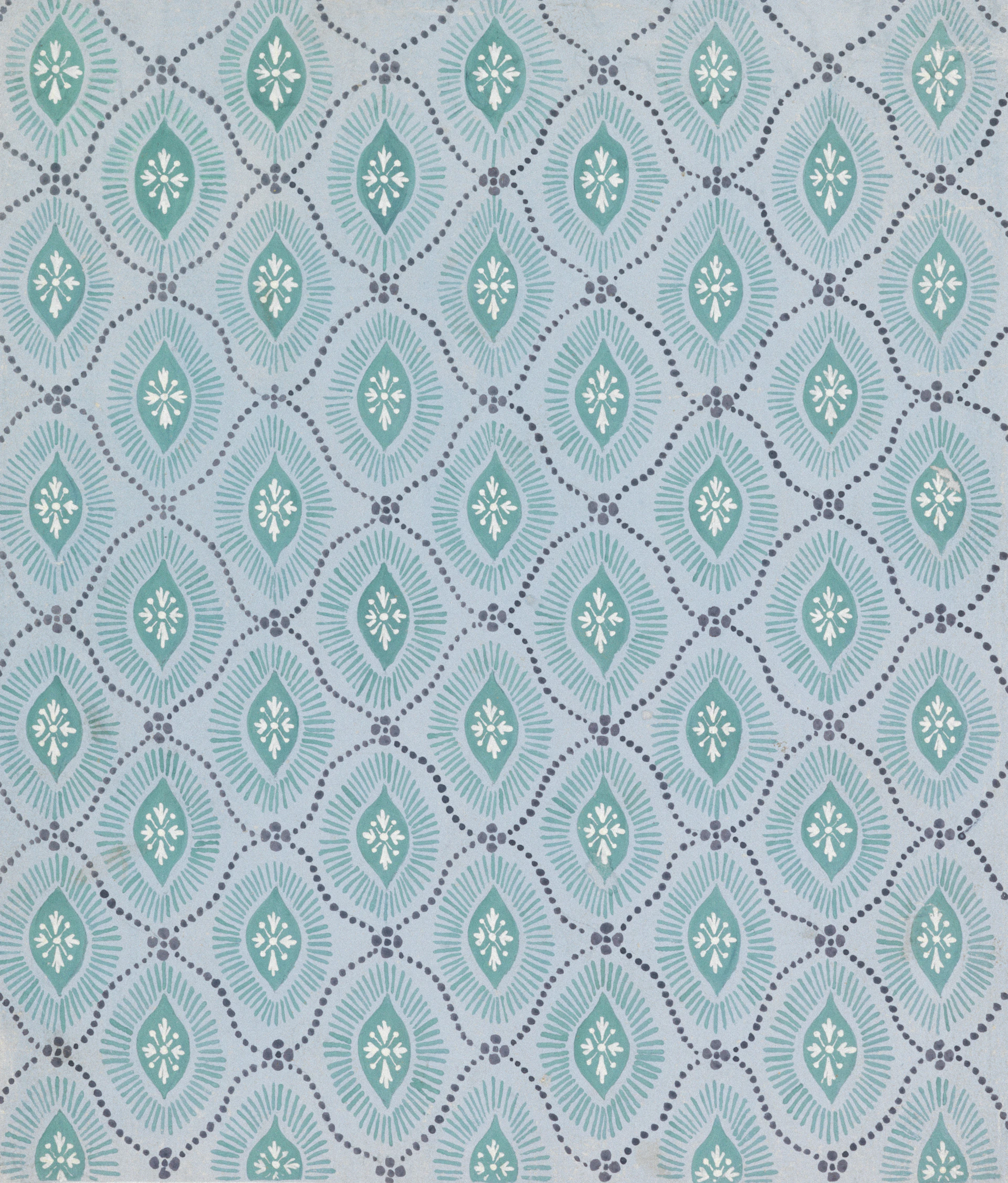 Decorative blue pattern with teal ovals and dotted grid