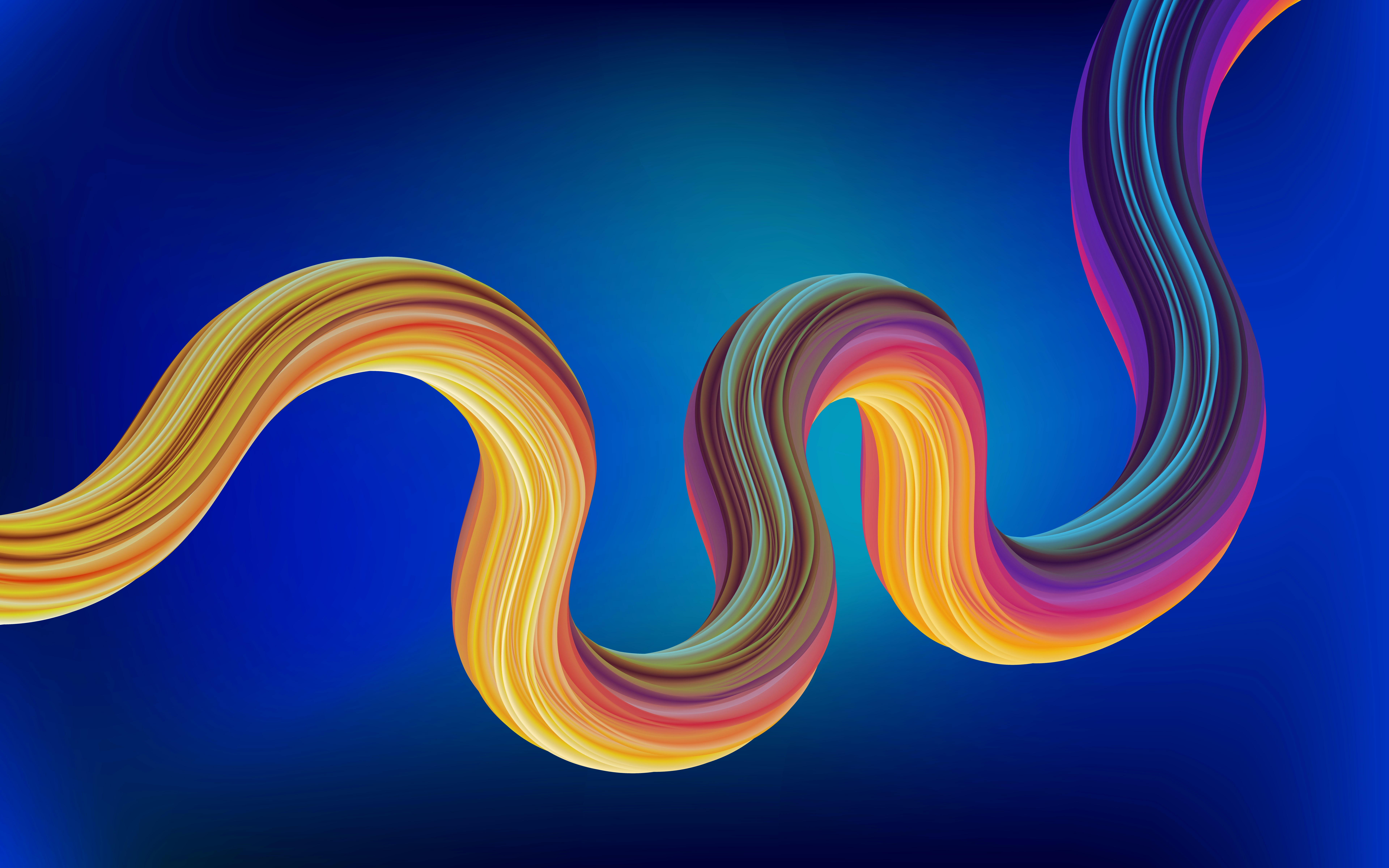 A colorful wavy abstract ribbon on a blue background.
