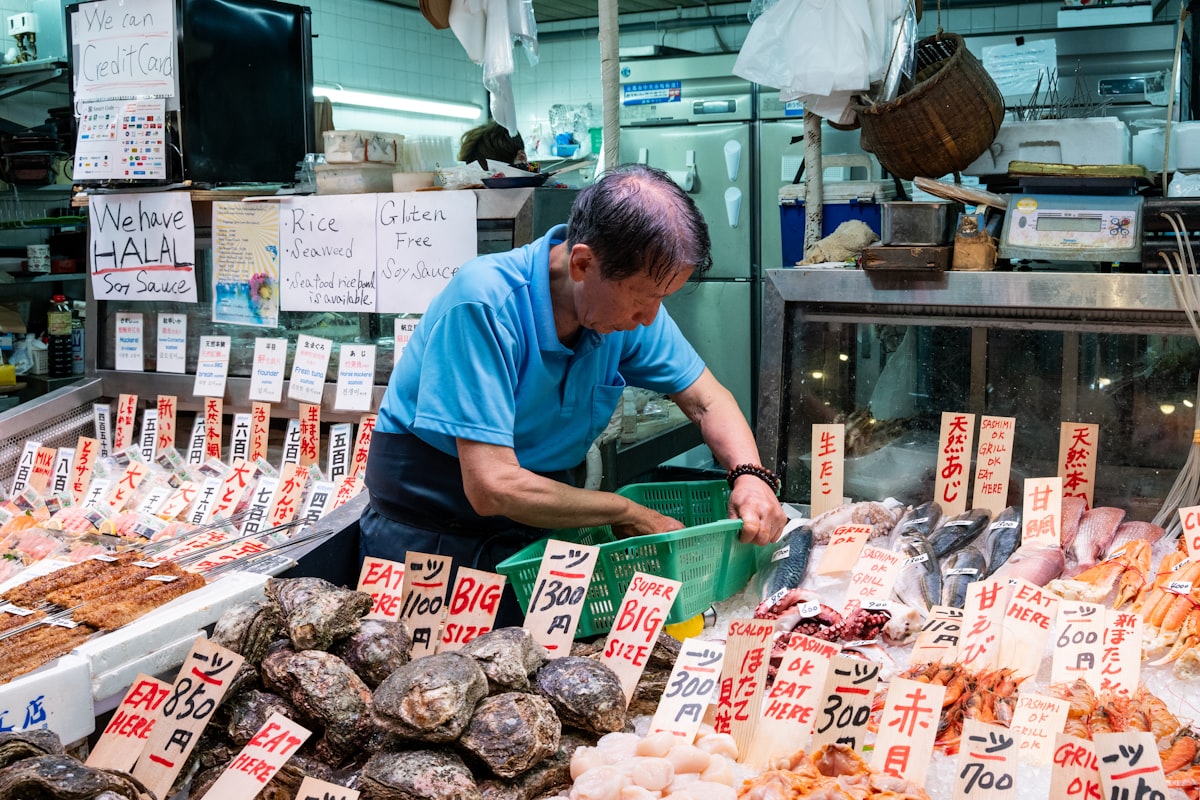 Fresh seafood at Omicho Market Kanazawa Japan crab fish