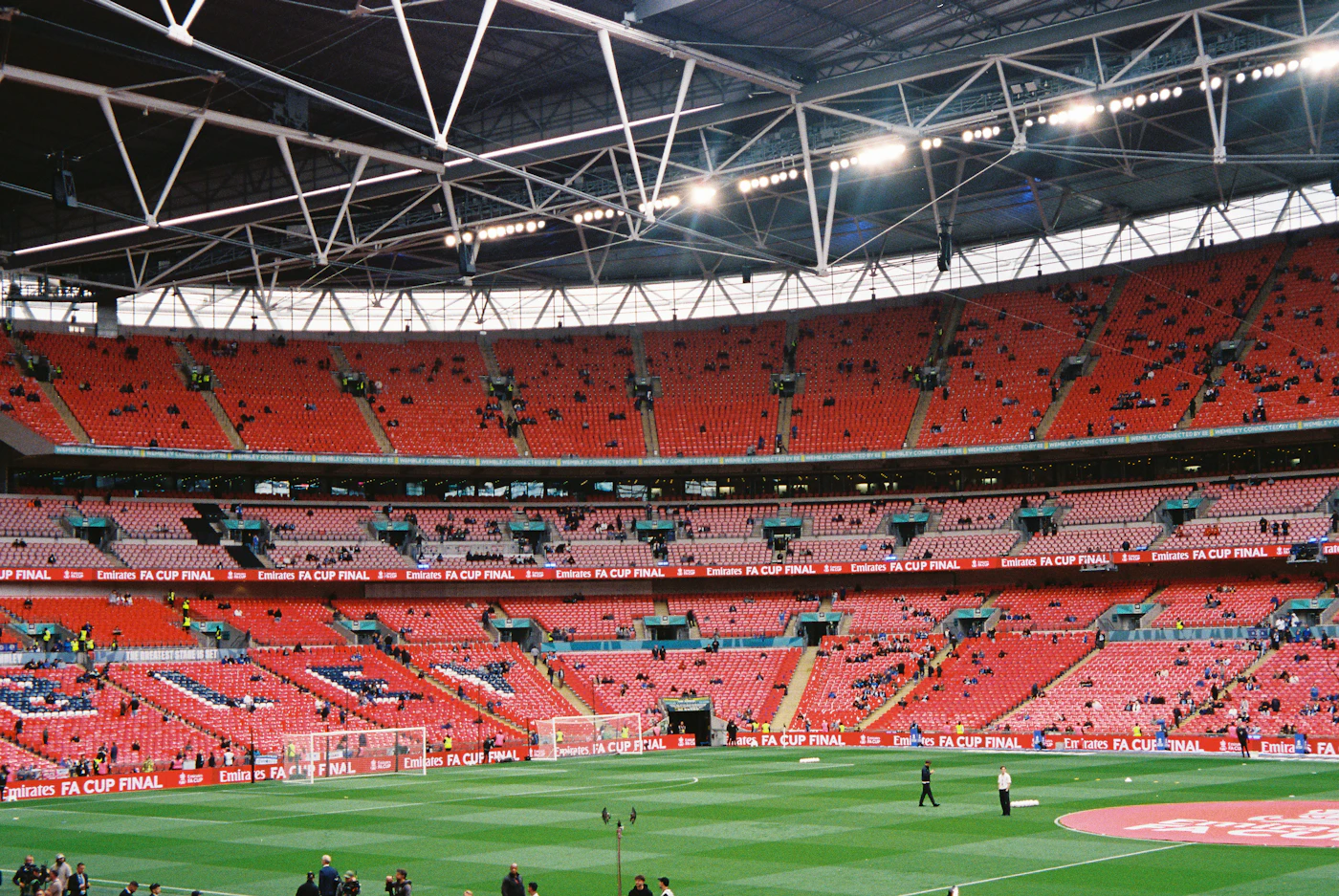 A wide view of a football stadium