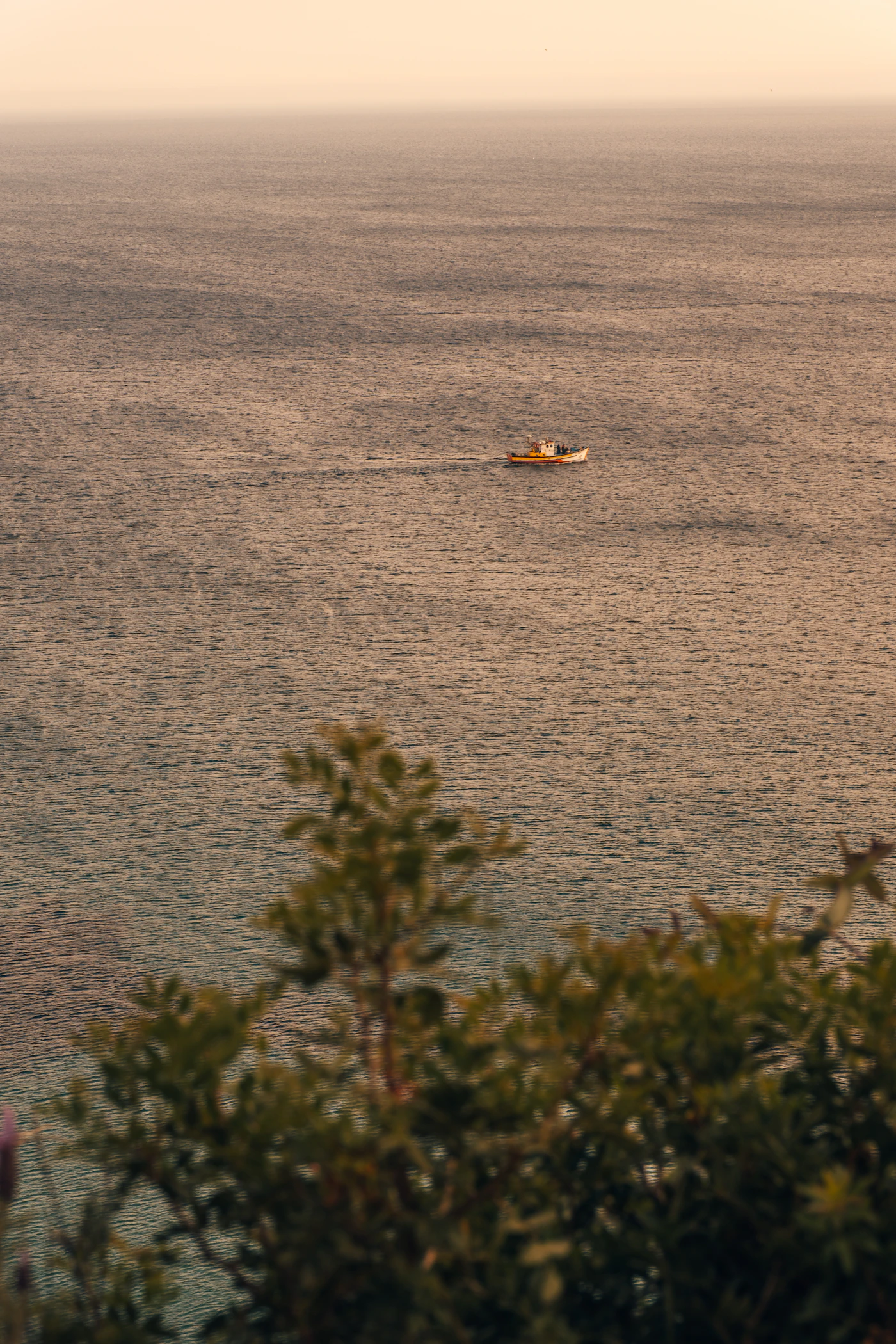 Barco tradicional nas águas de Sesimbra ao entardecer