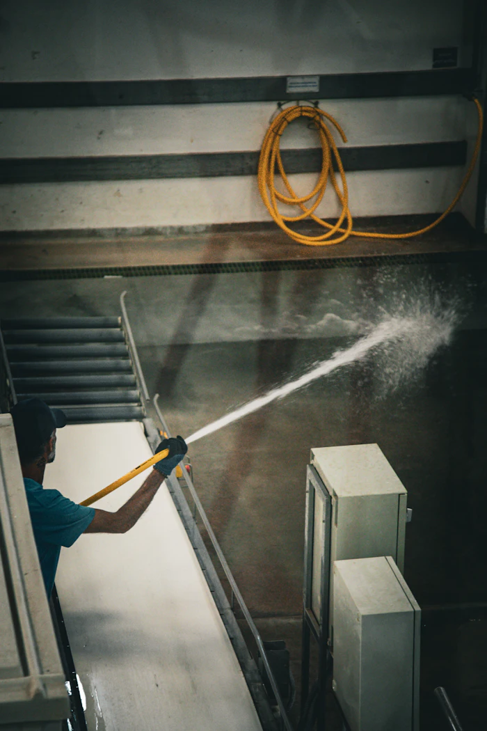 Pressure washing a service yard