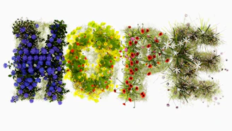 The word "hope" spelled out with colorful flowers and plants