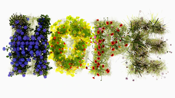 The word "hope" spelled out with colorful flowers and plants