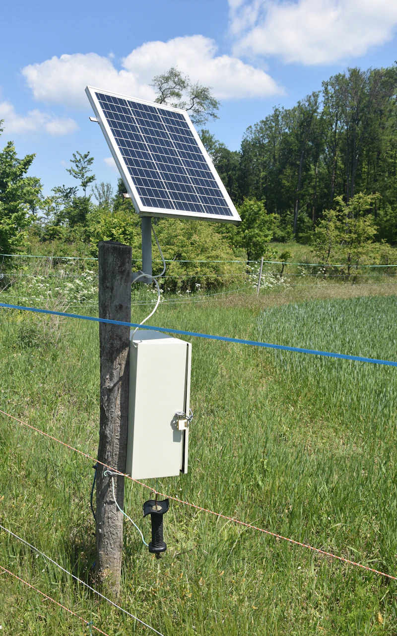 Solar panel powering equipment in a farm field