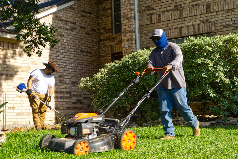Crew doing lawn and yard work