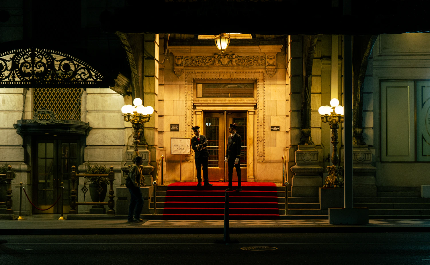 Professional security presence at a premium building entrance