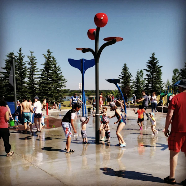 Splash pad and water play area, representative photo — not the actual Veterans Park