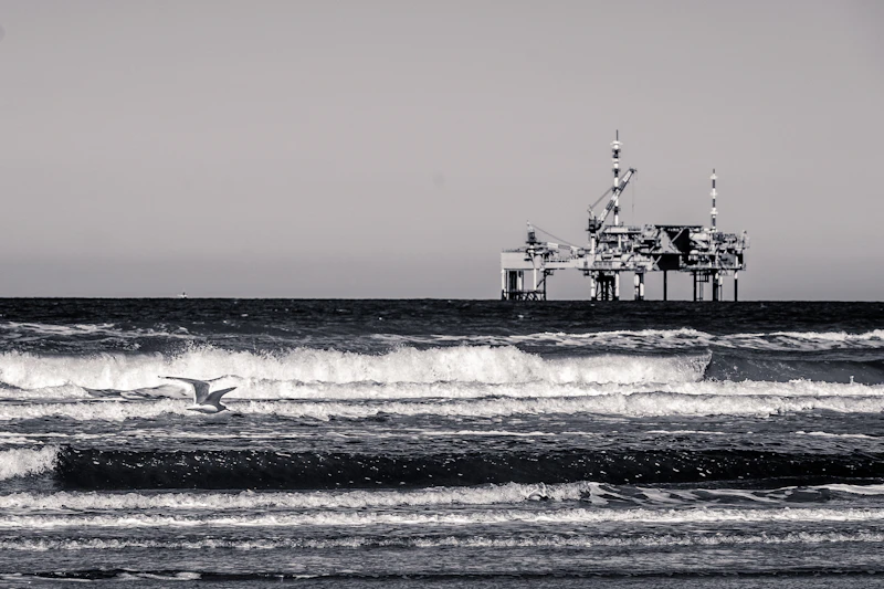 Offshore oil rig with ocean waves