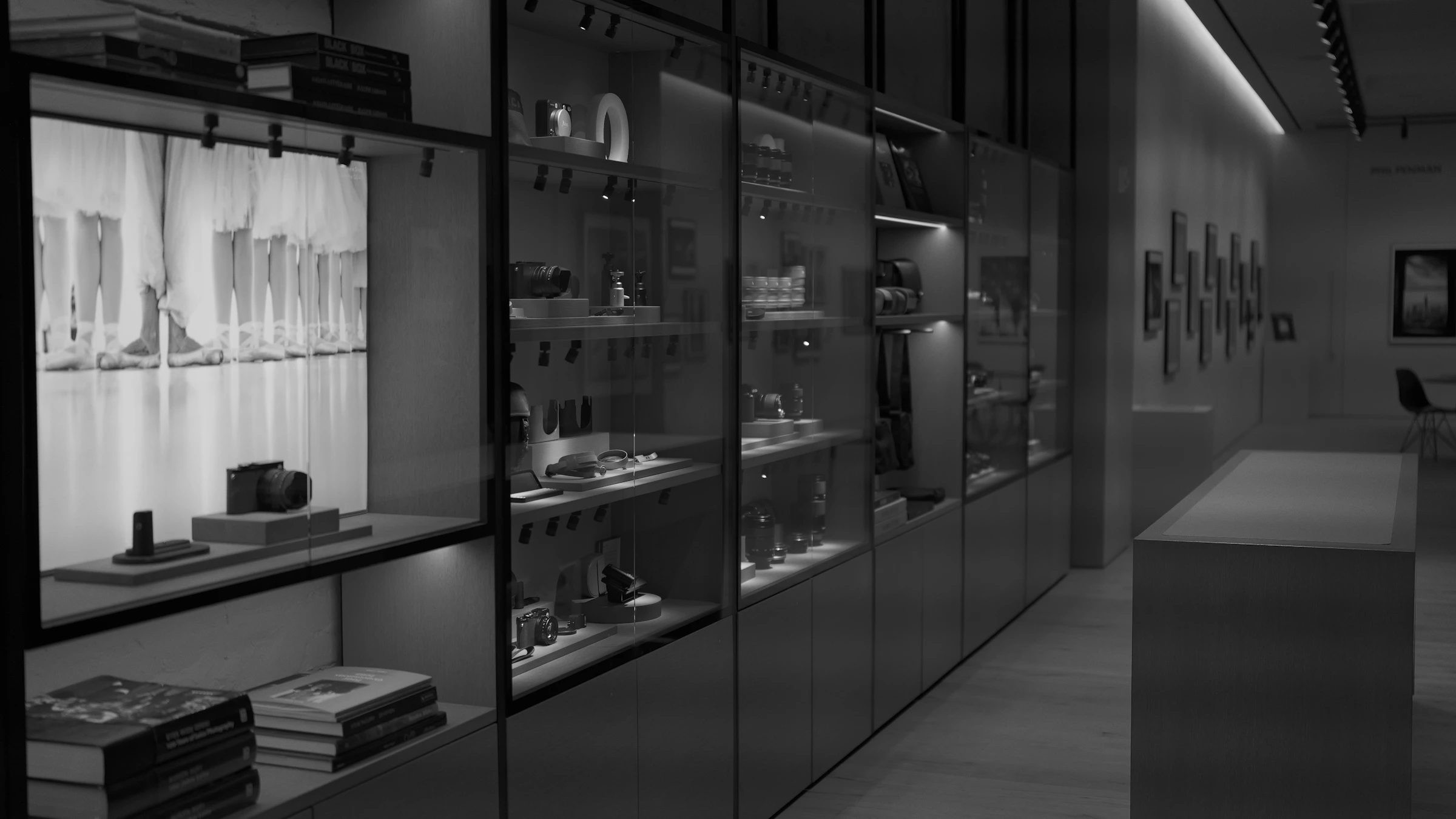 Museum display cases containing documented historic objects