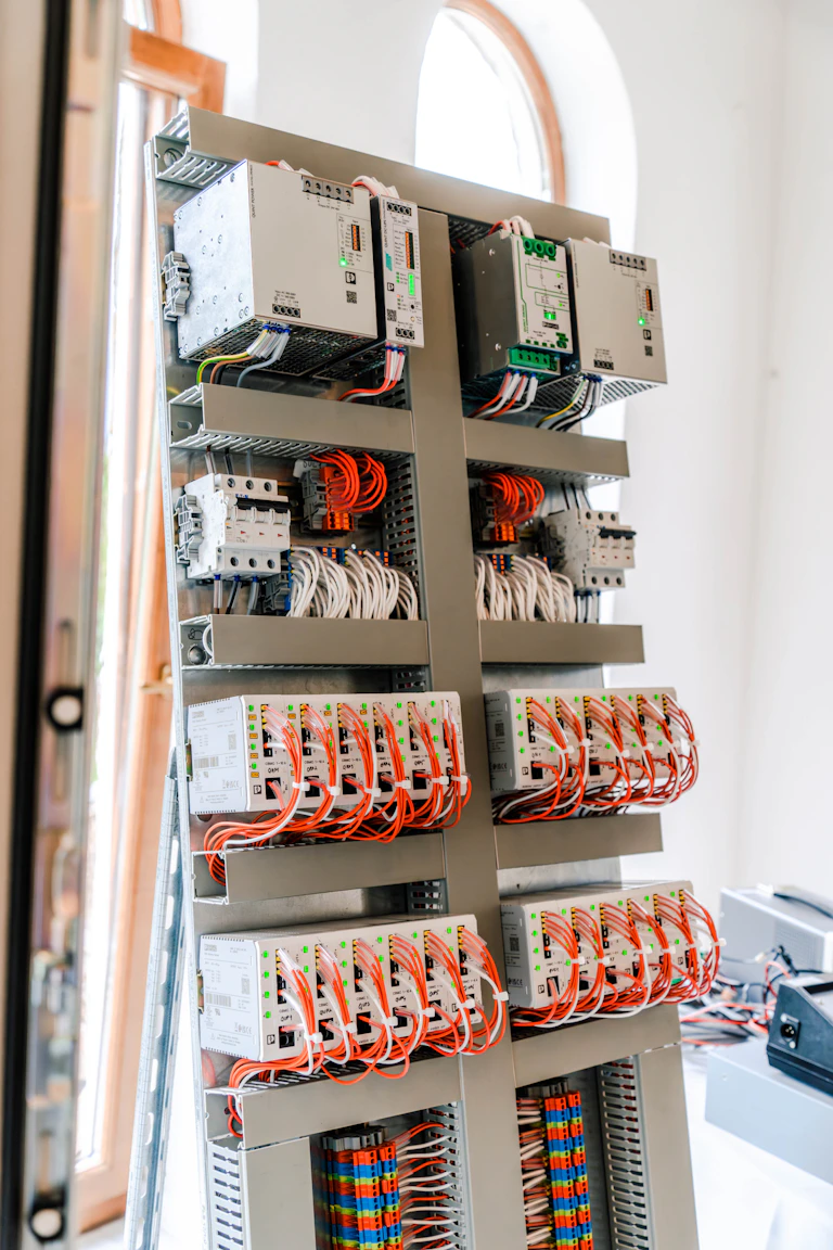 Modern electrical control panel installation in a commercial building