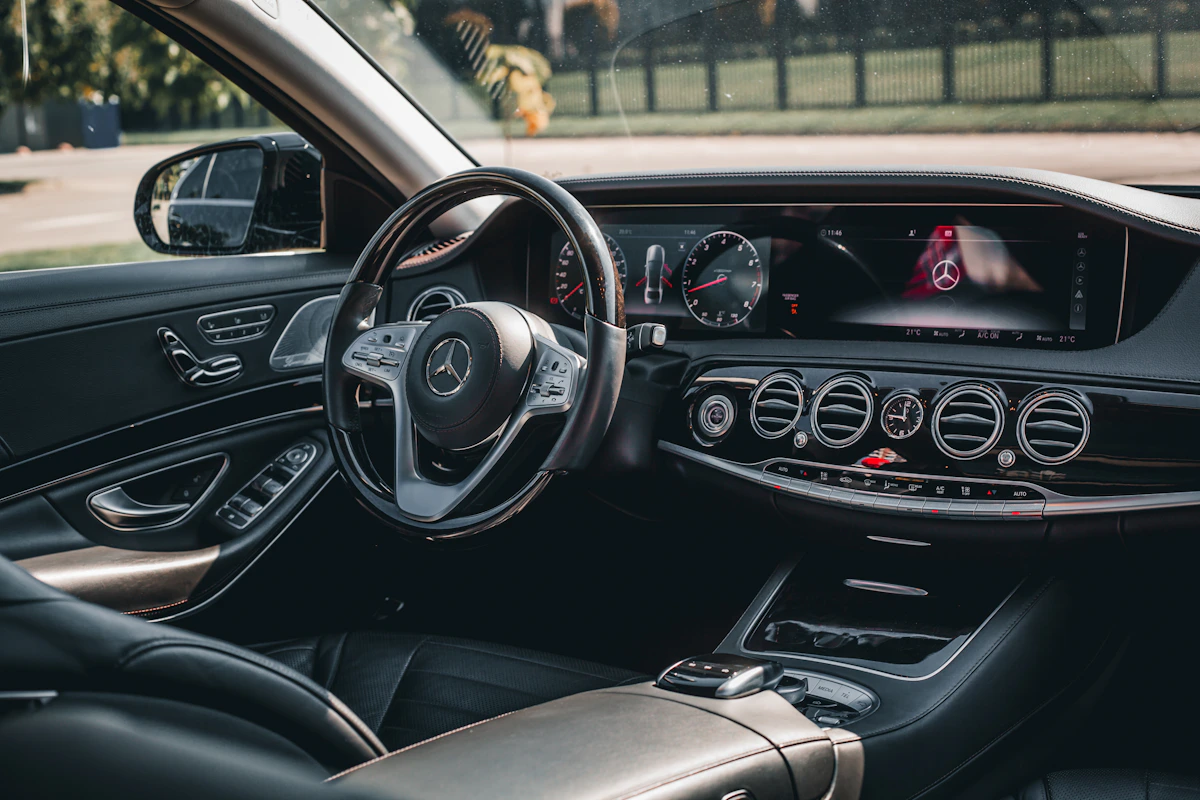 Premium connected vehicle interior with modern automotive technology