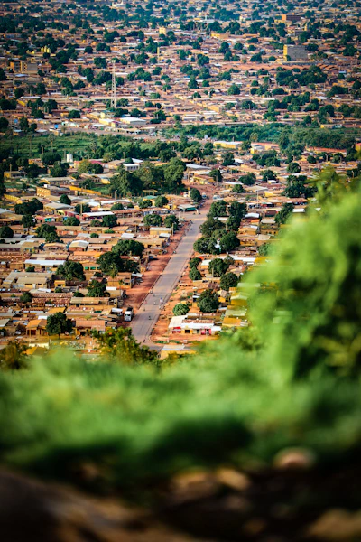 African town aerial view off-grid electrification