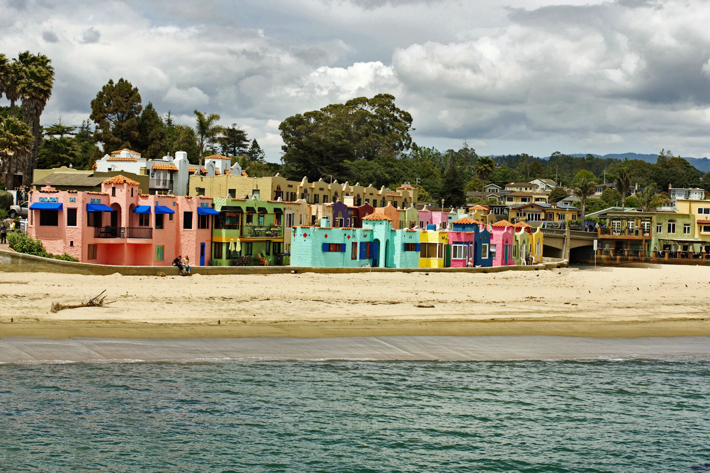 Colorful beach houses beside the sand at Capitola Beach
