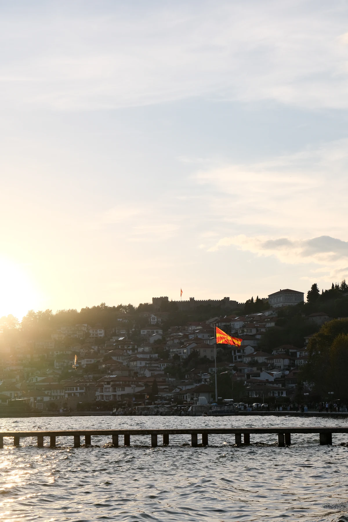 Sunset over the lakeside town