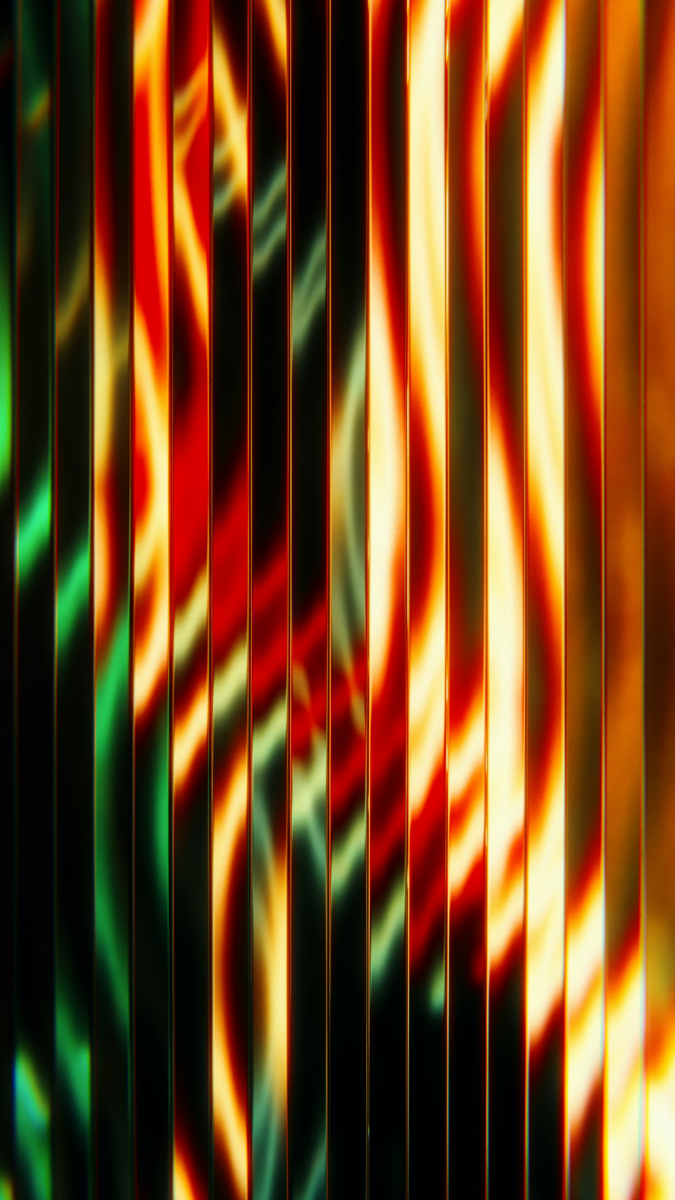 Vertical reflective strips with blurred colorful light reflections