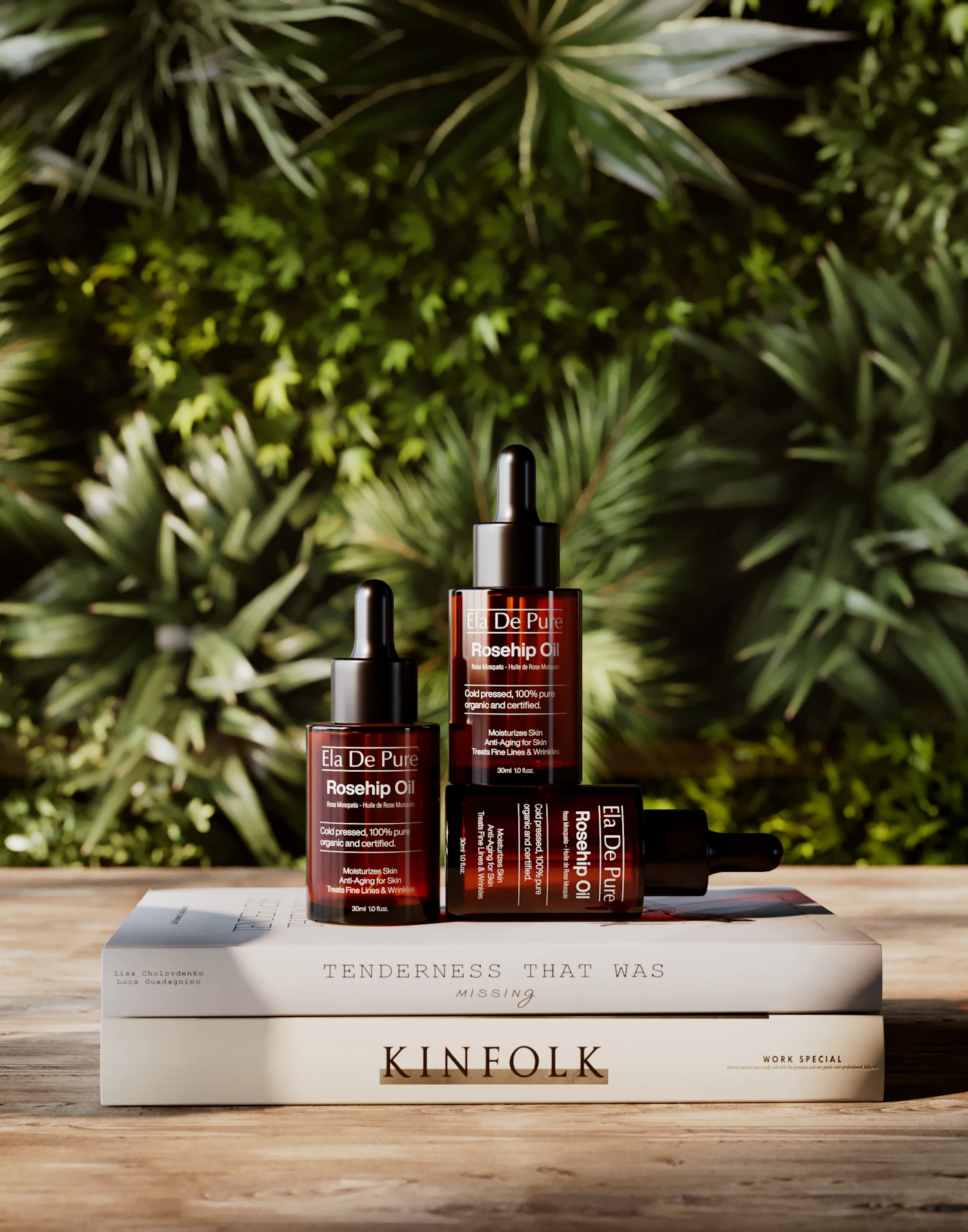 Premium skincare products arranged in an editorial setting