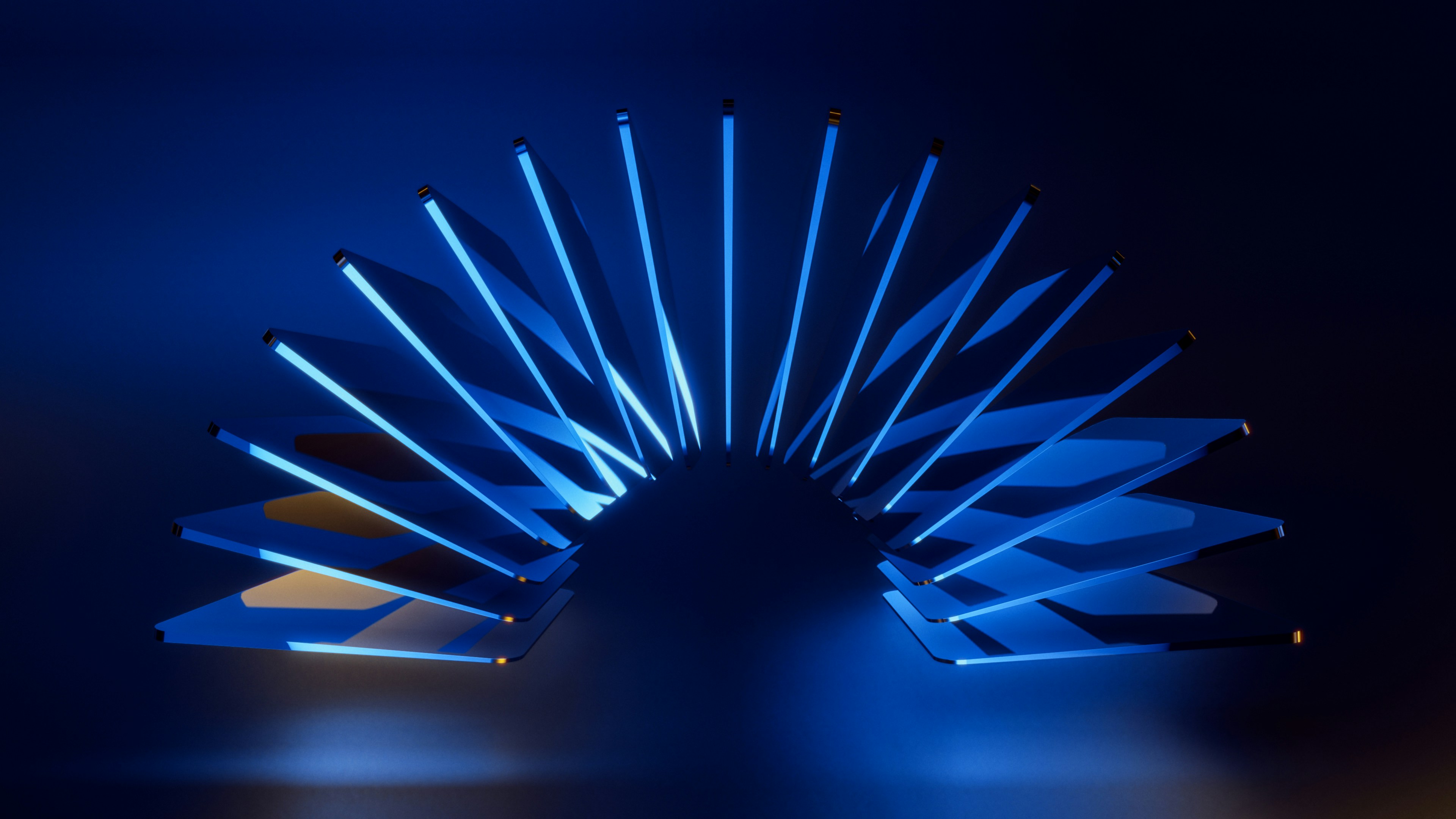 Glowing blue lines creating an abstract fan shape