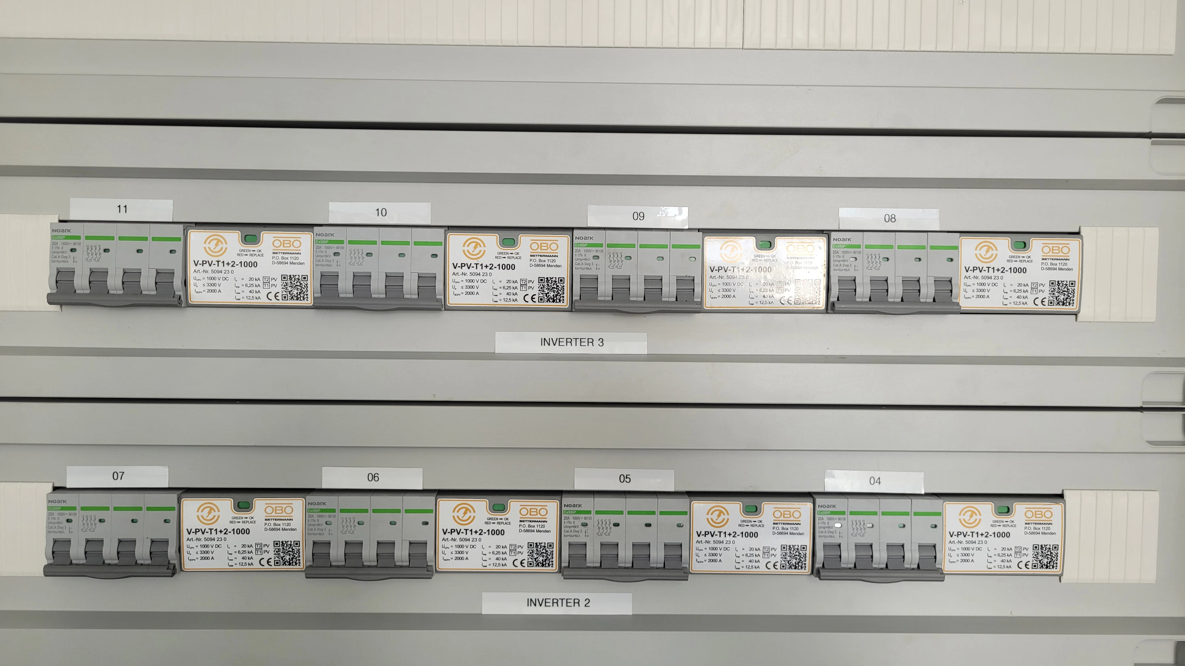 Circuit breakers in a distribution board