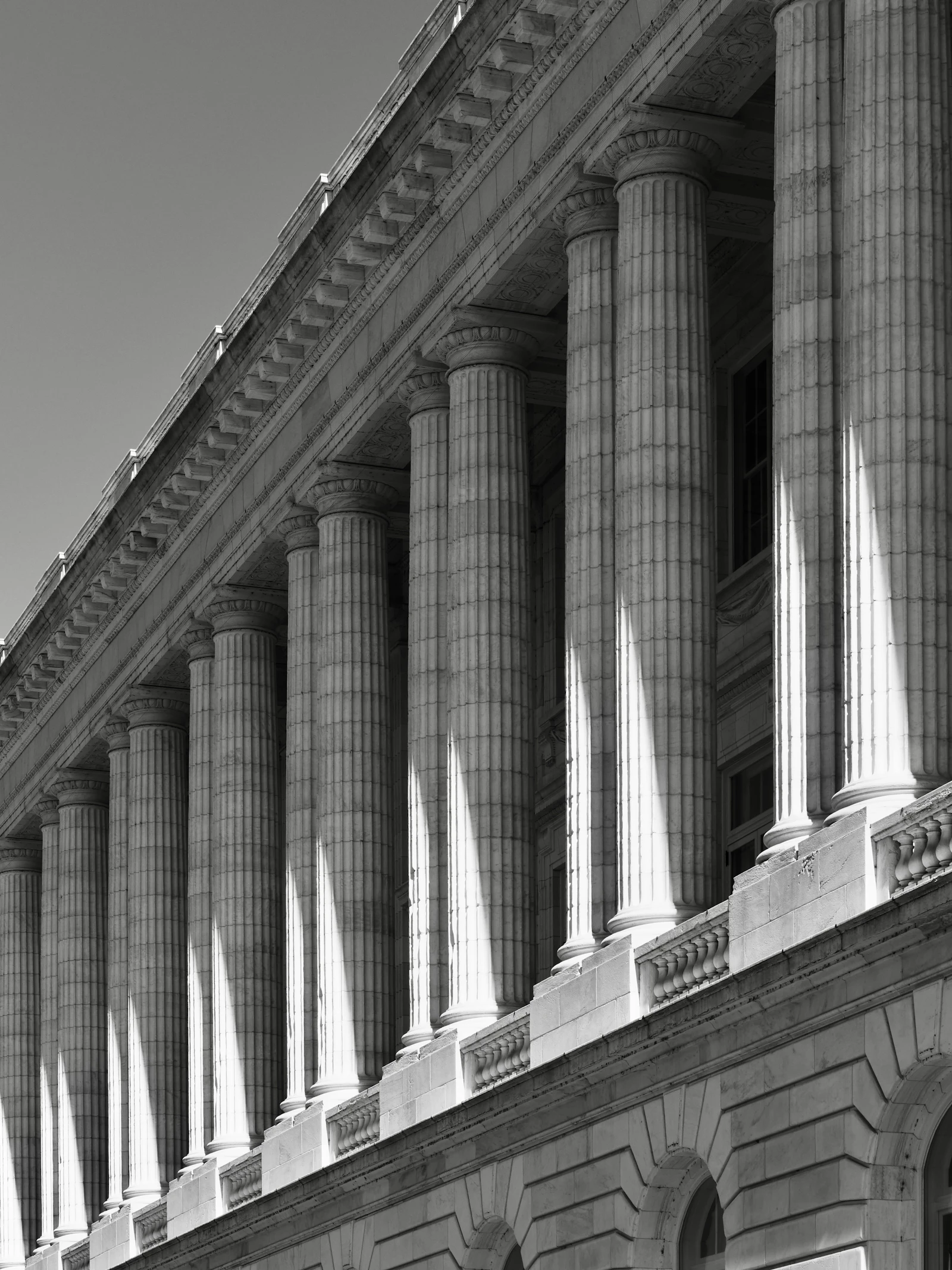 Classical stone columns in strong light