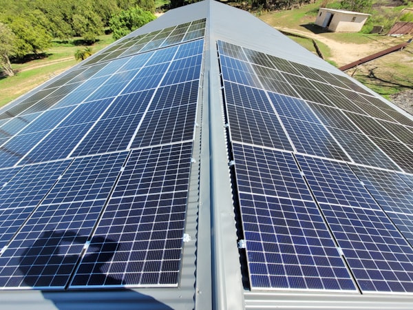 Solar panels mounted on a metal roof