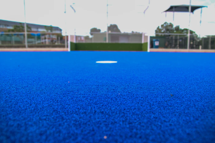 A field hockey pitch and goal