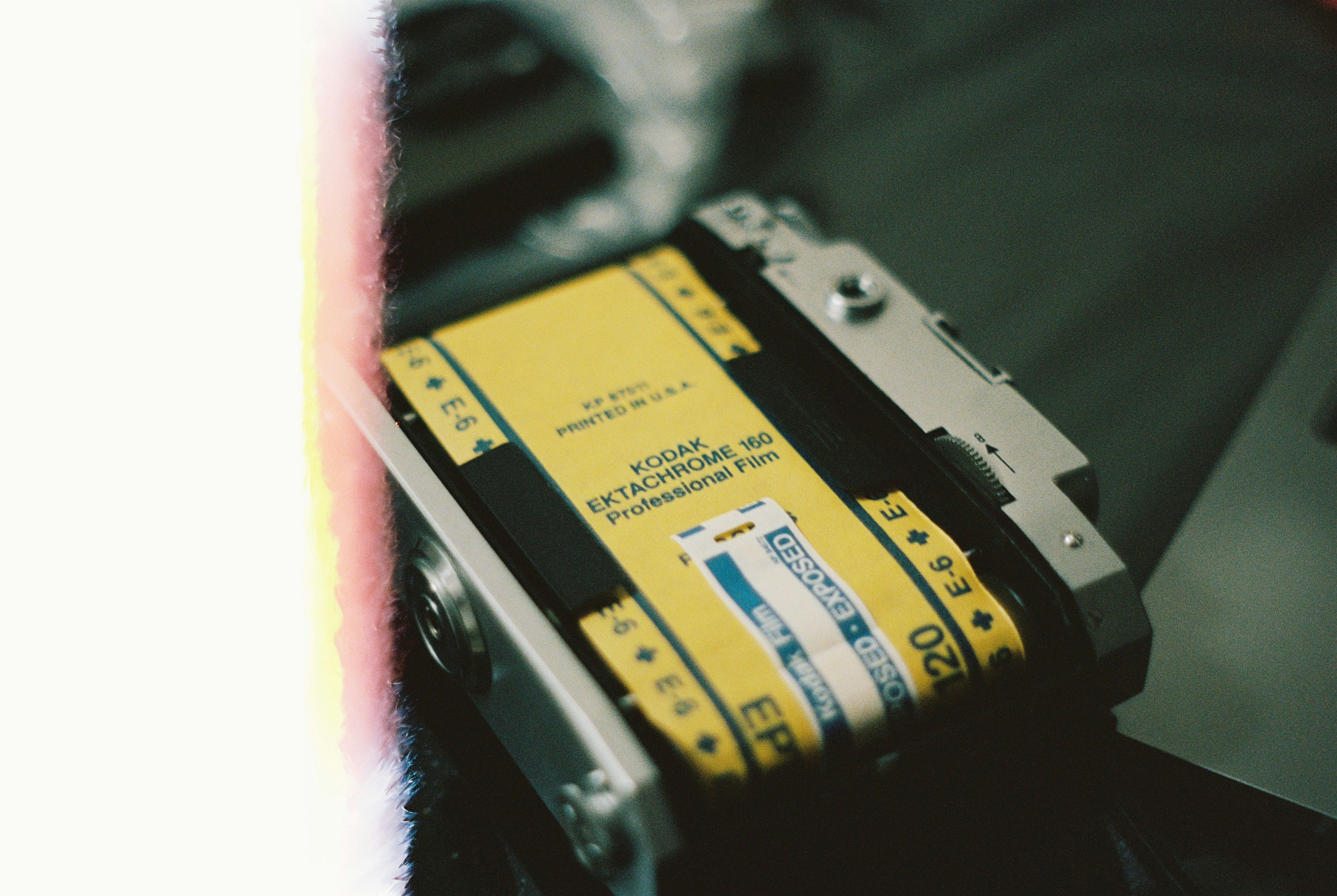 Kodak ektachrome film loaded into a camera