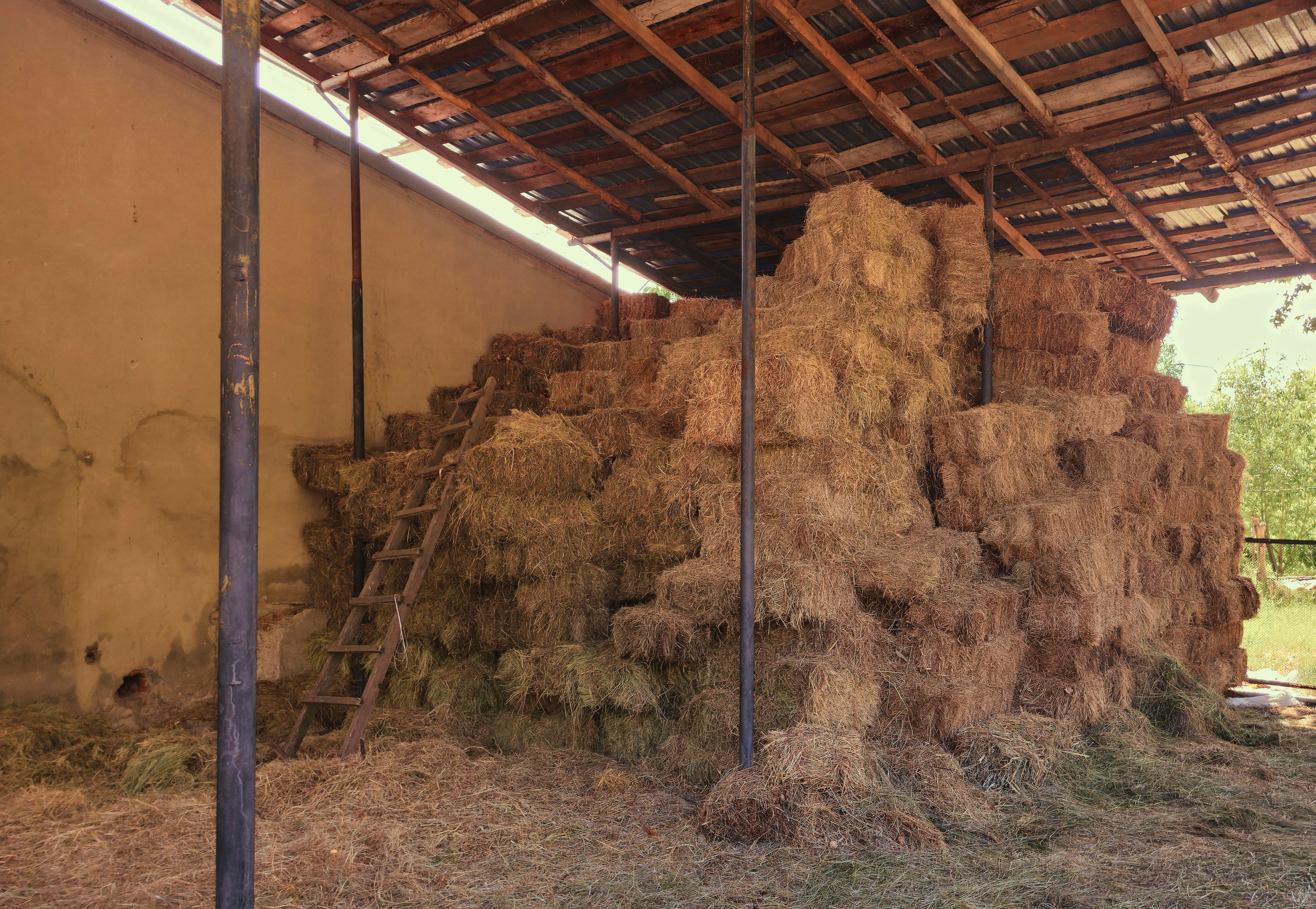 A large stack of hay bales inside a barn. photo – Free Farm Image on ...