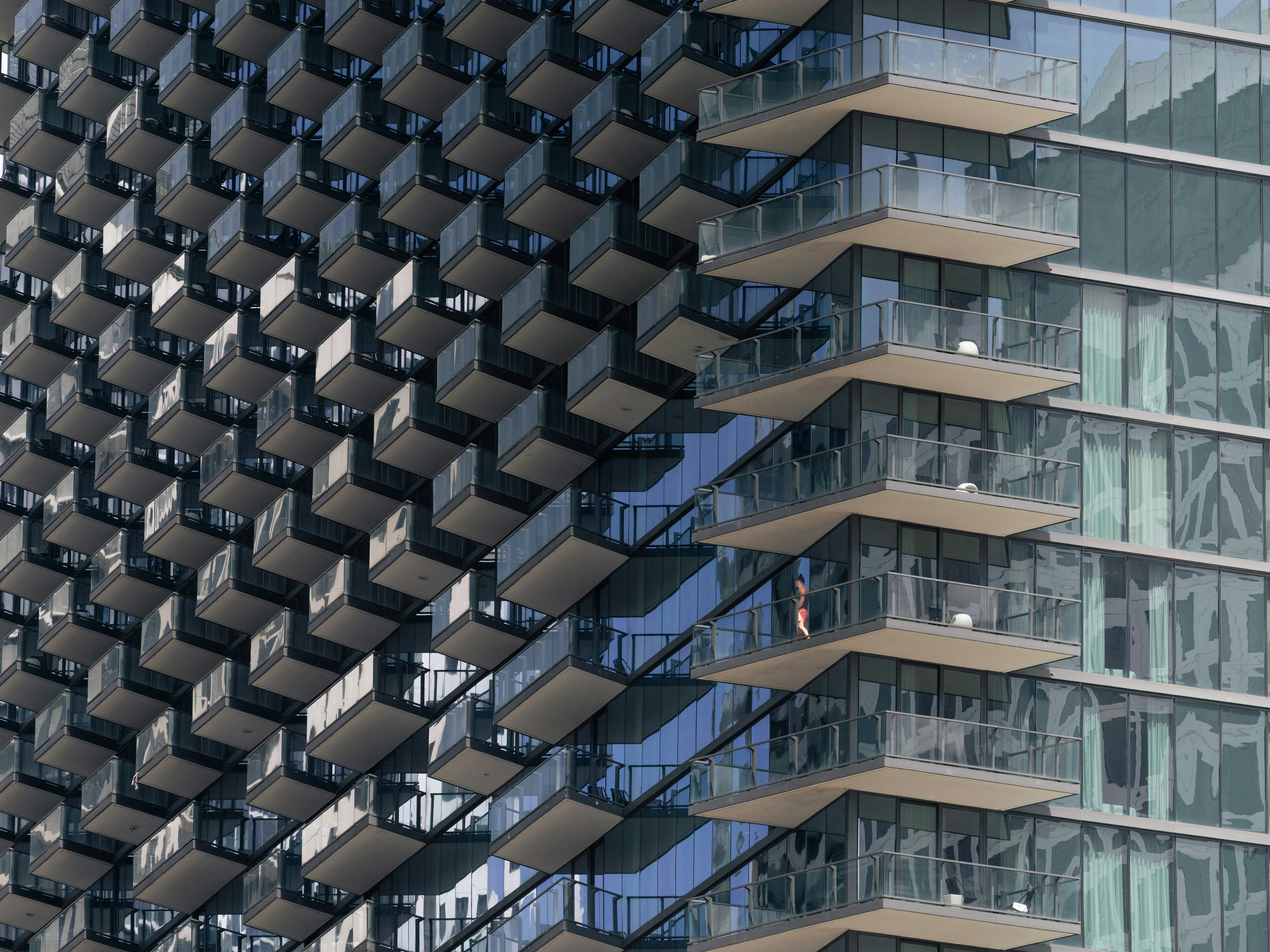 Modern building facade with staggered balconies