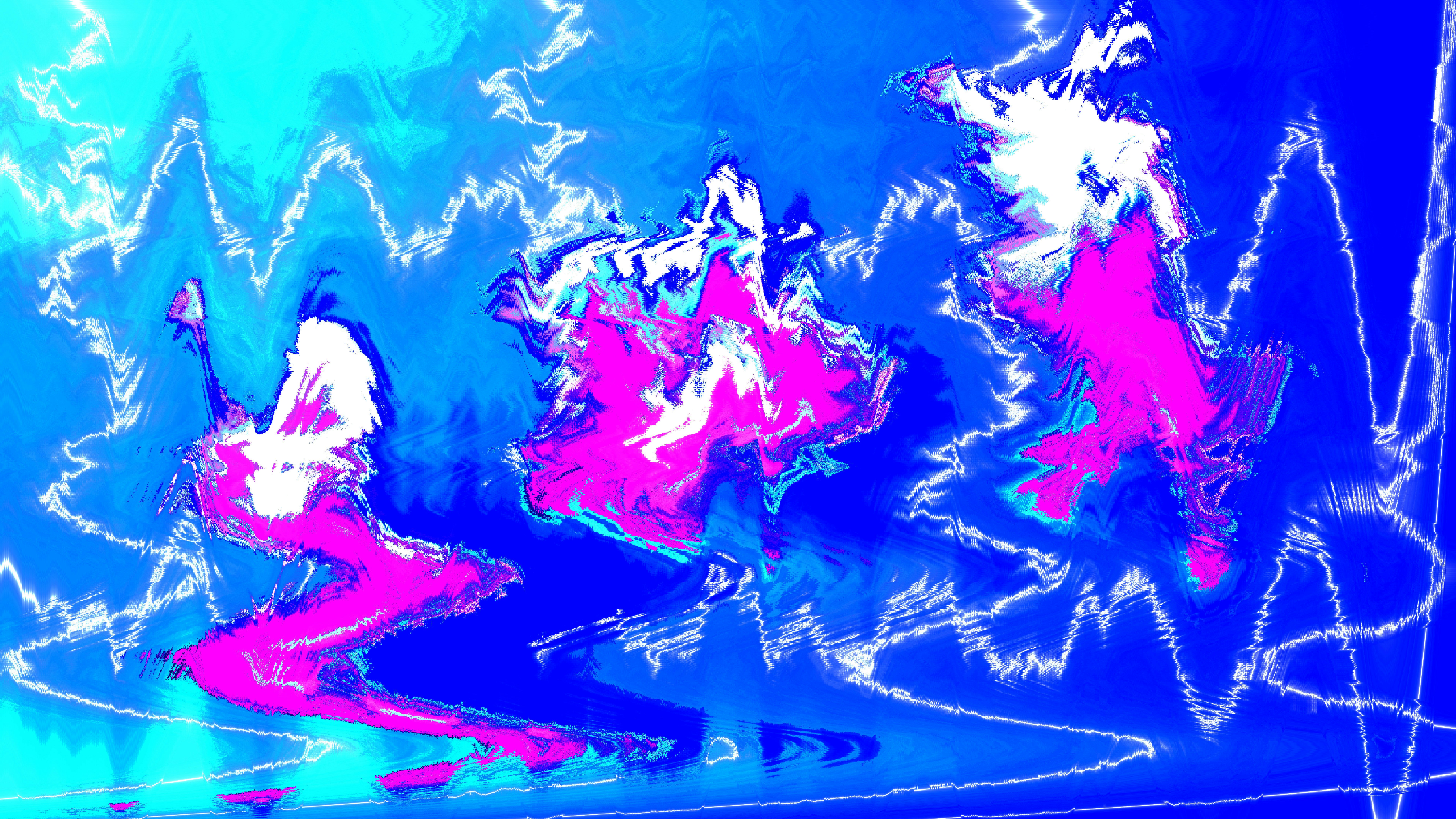 Abstract blue background with distorted pink and white shapes