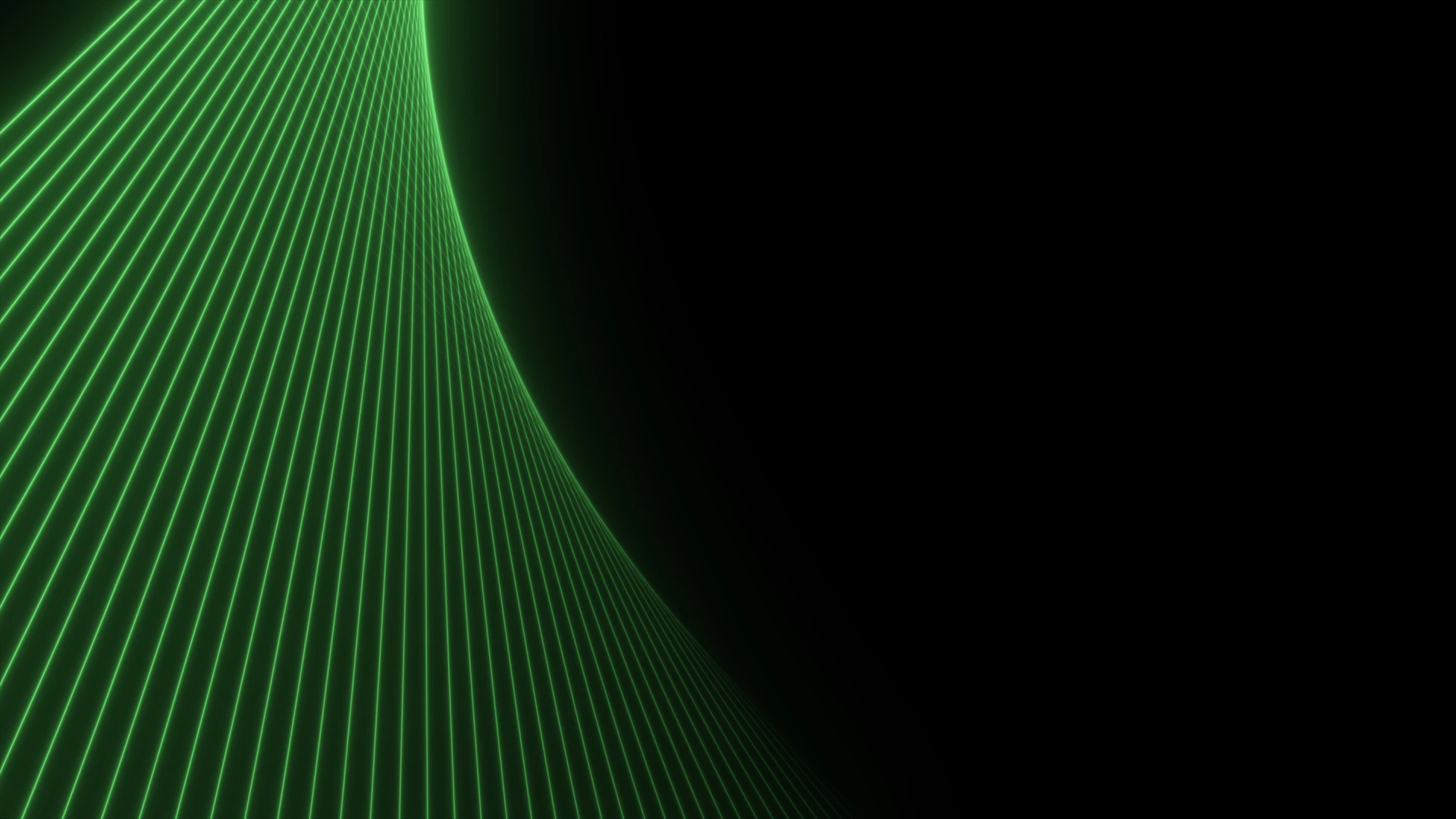 Green parallel lines curve on a black background.