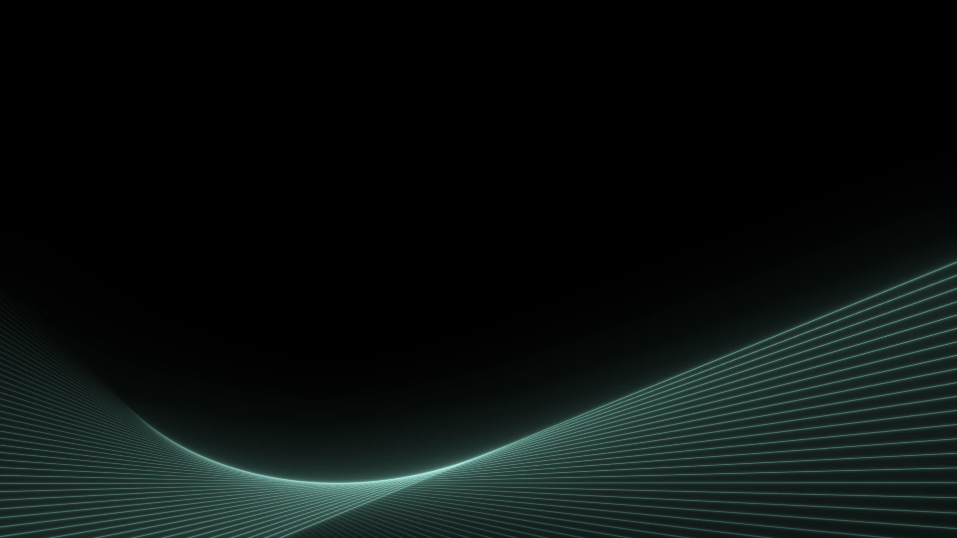 Abstract glowing teal wavy lines on a black background.