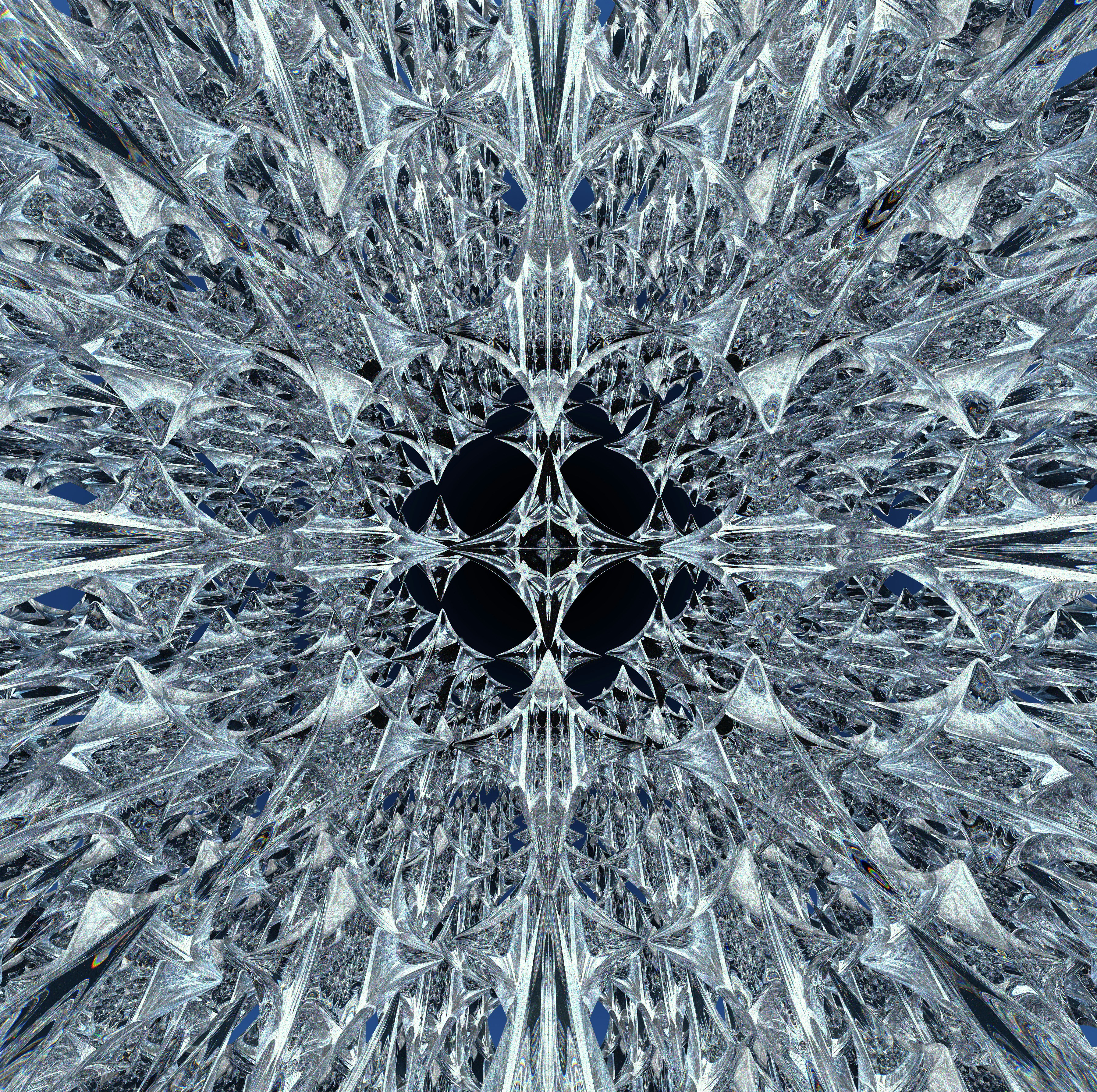 Intricate silver fractal pattern with a dark center.
