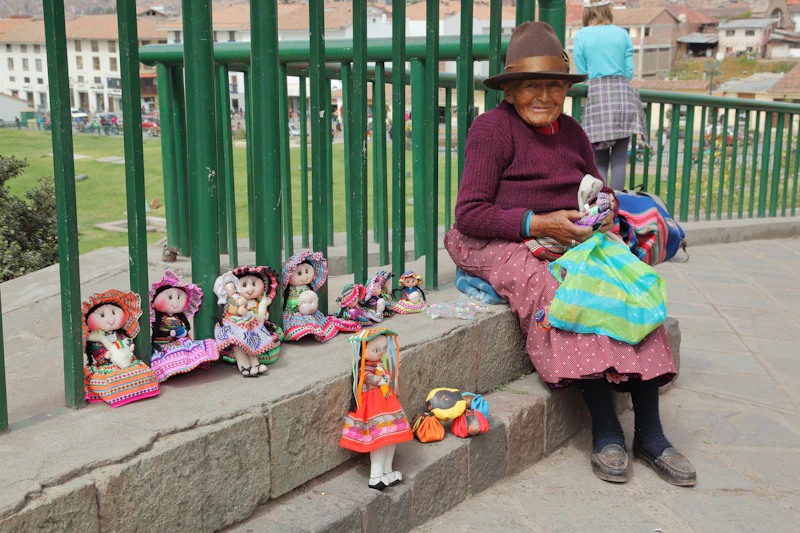 A Peruvian woman selling handmade crafts in Cusco