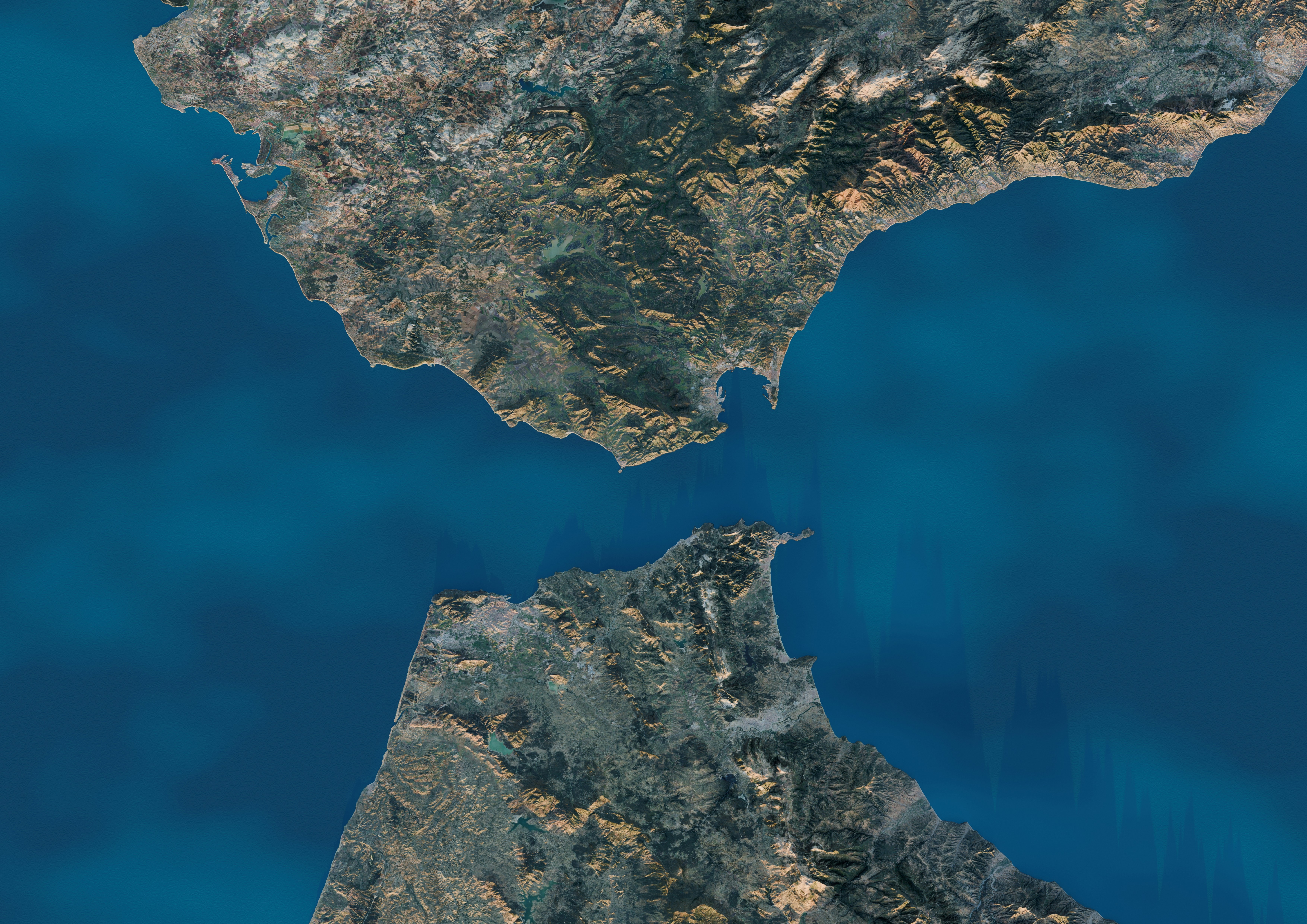 Strait of gibraltar from an aerial perspective.