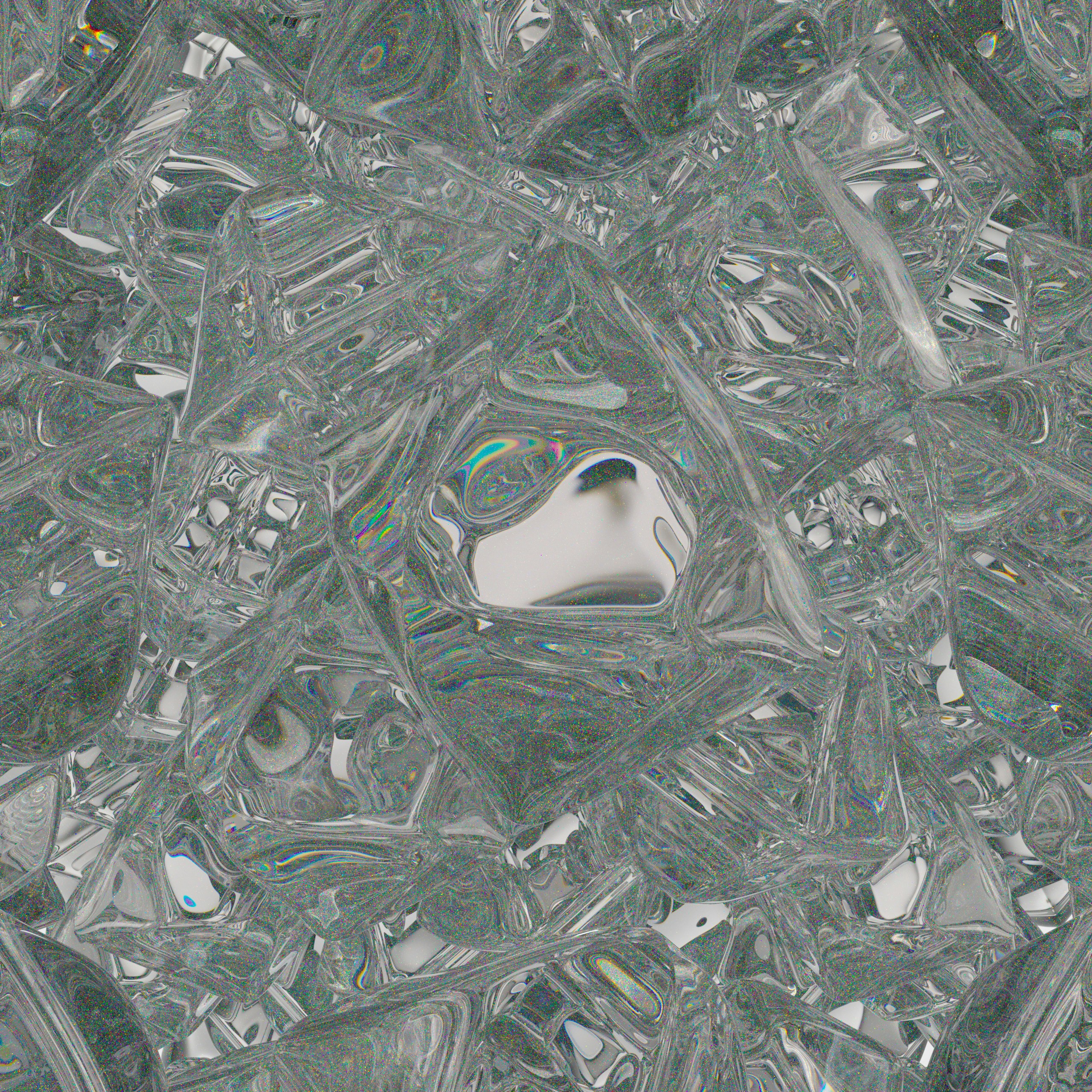 Abstract pattern of clear, reflective, and distorted glass or ice.