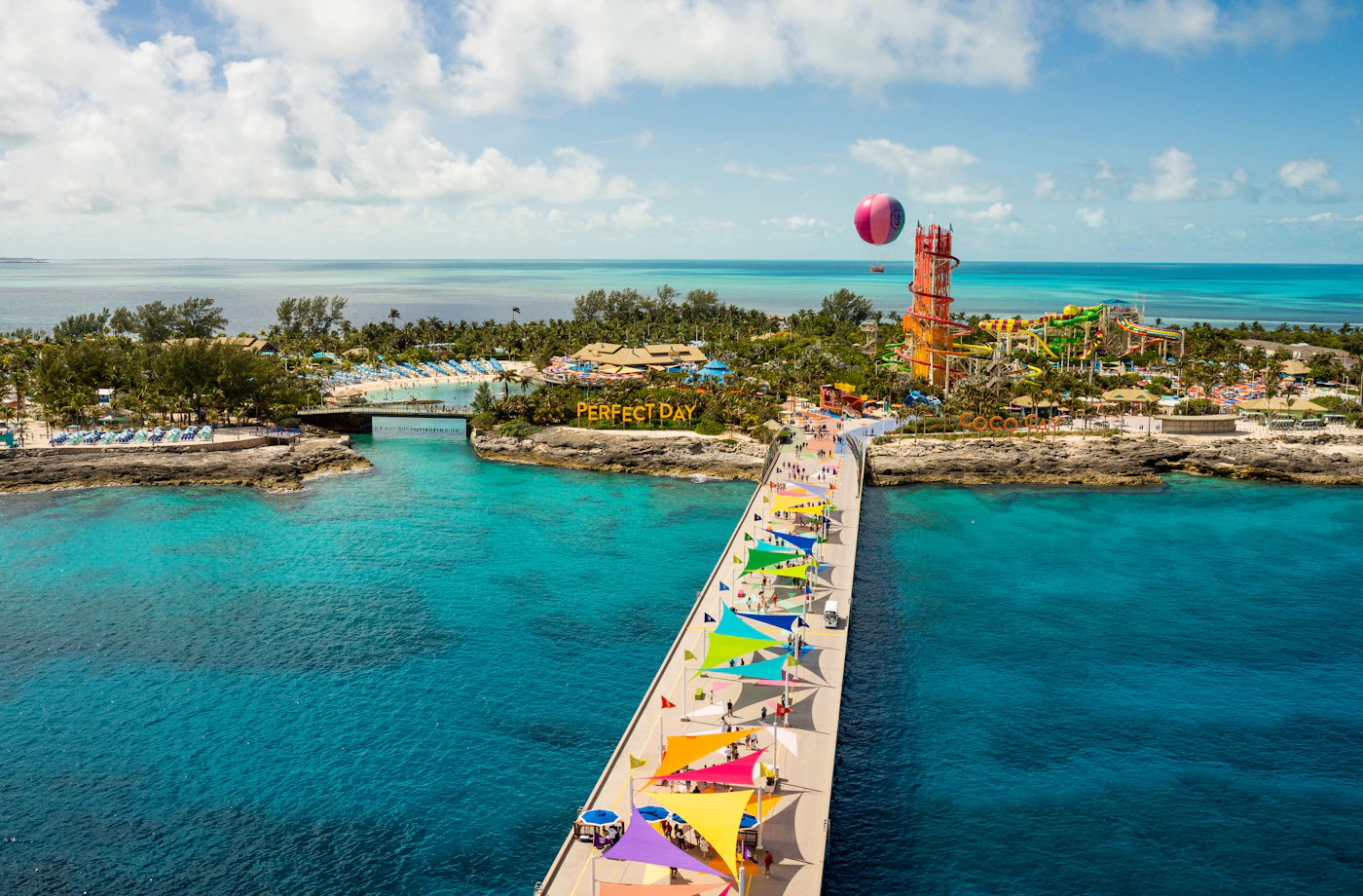 Aerial tropical island resort and leisure pier