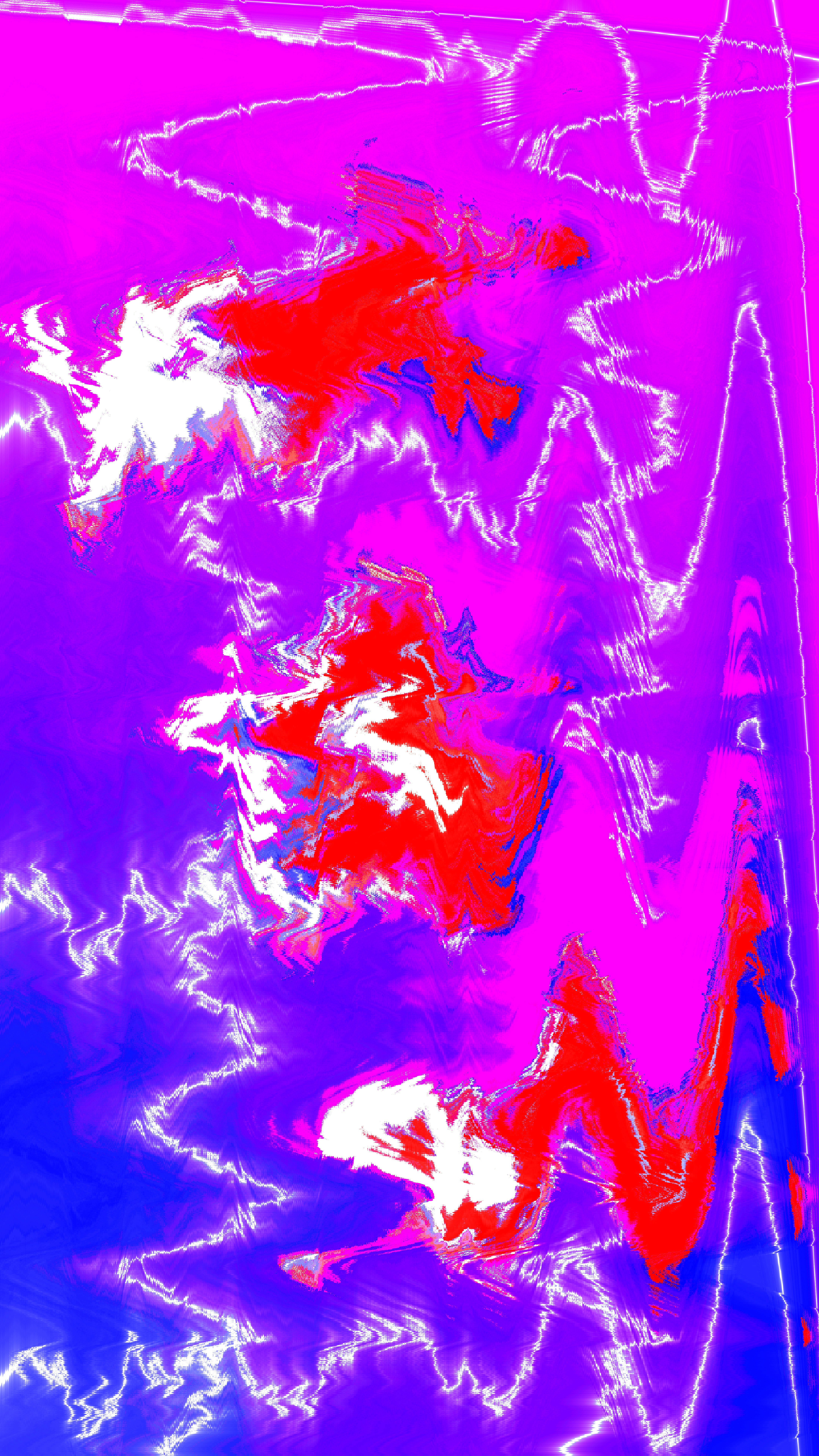 Vibrant abstract art with red, purple, and blue wavy patterns.