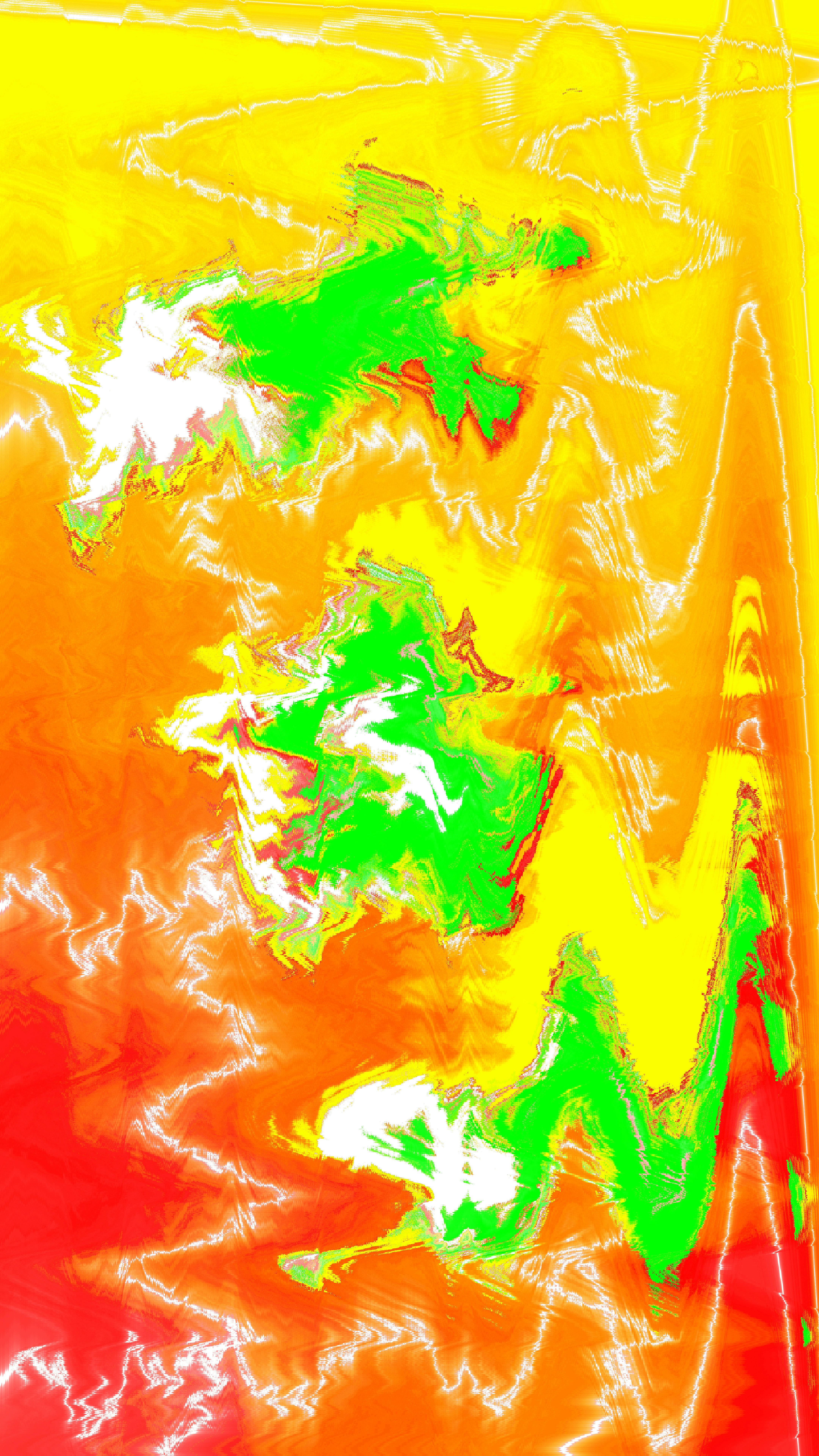 Vibrant abstract pattern with distorted yellow, orange, red, and green.