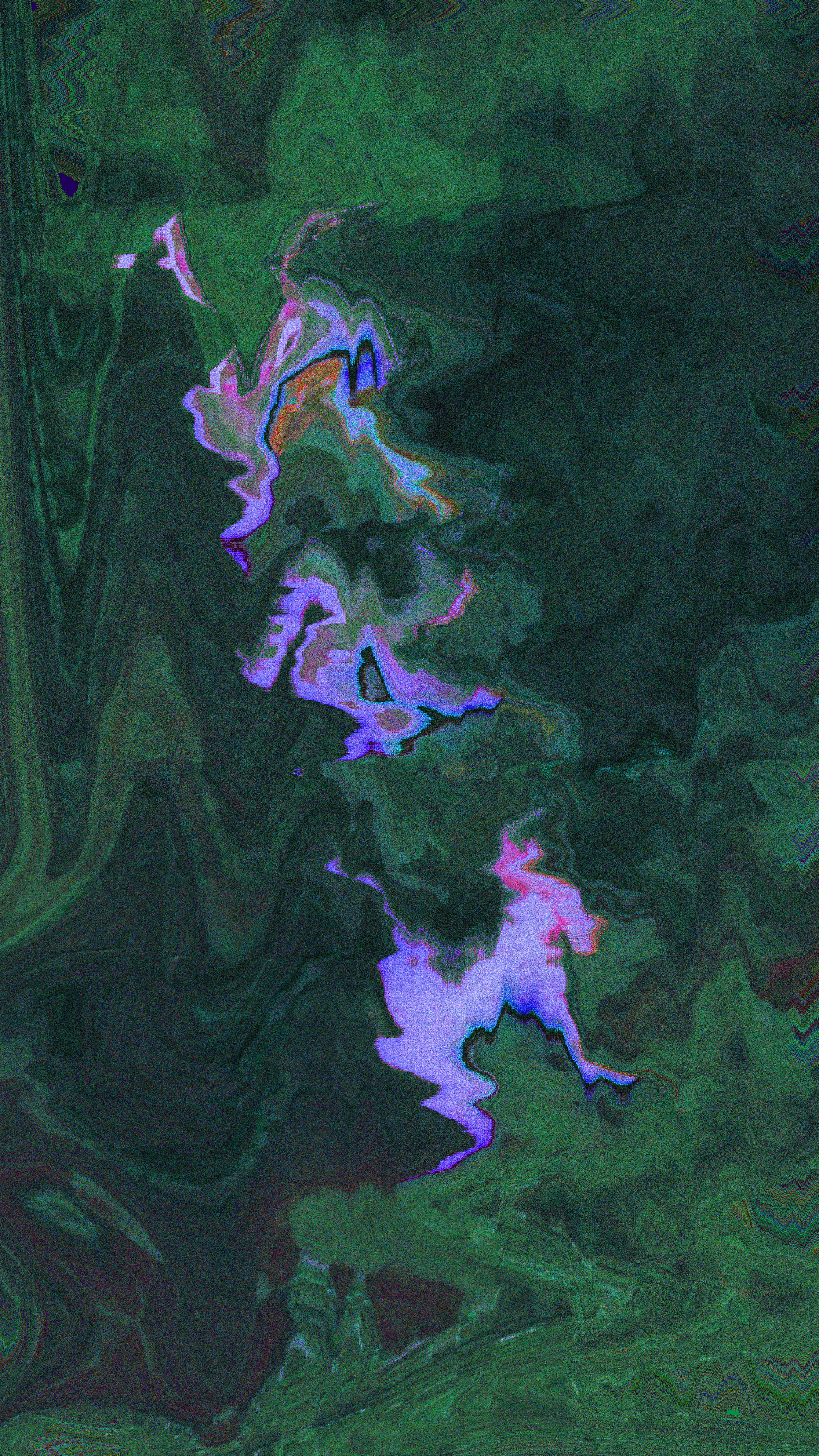Abstract swirling green and purple liquid texture.