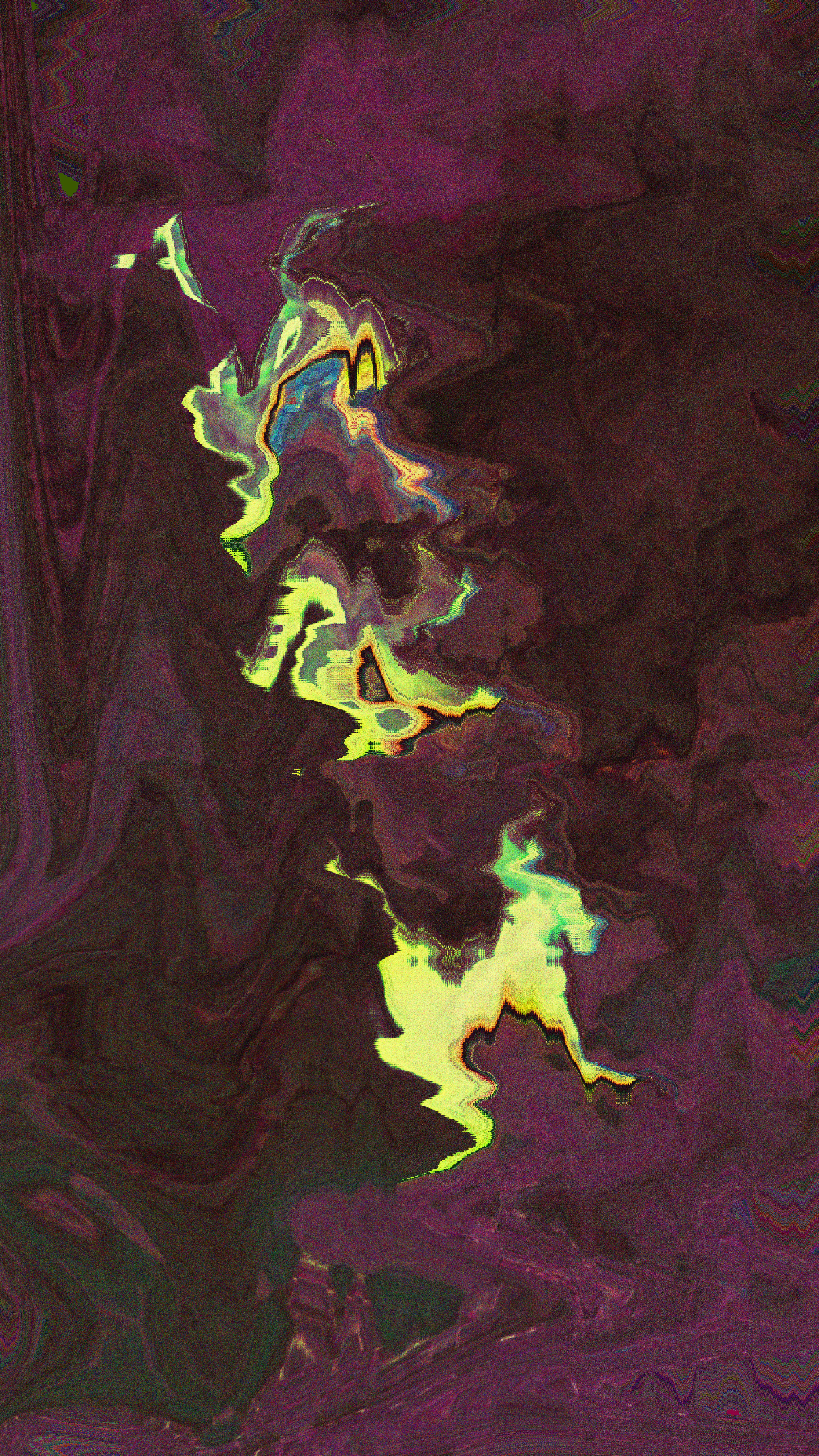 Abstract swirls of purple and yellow liquid.